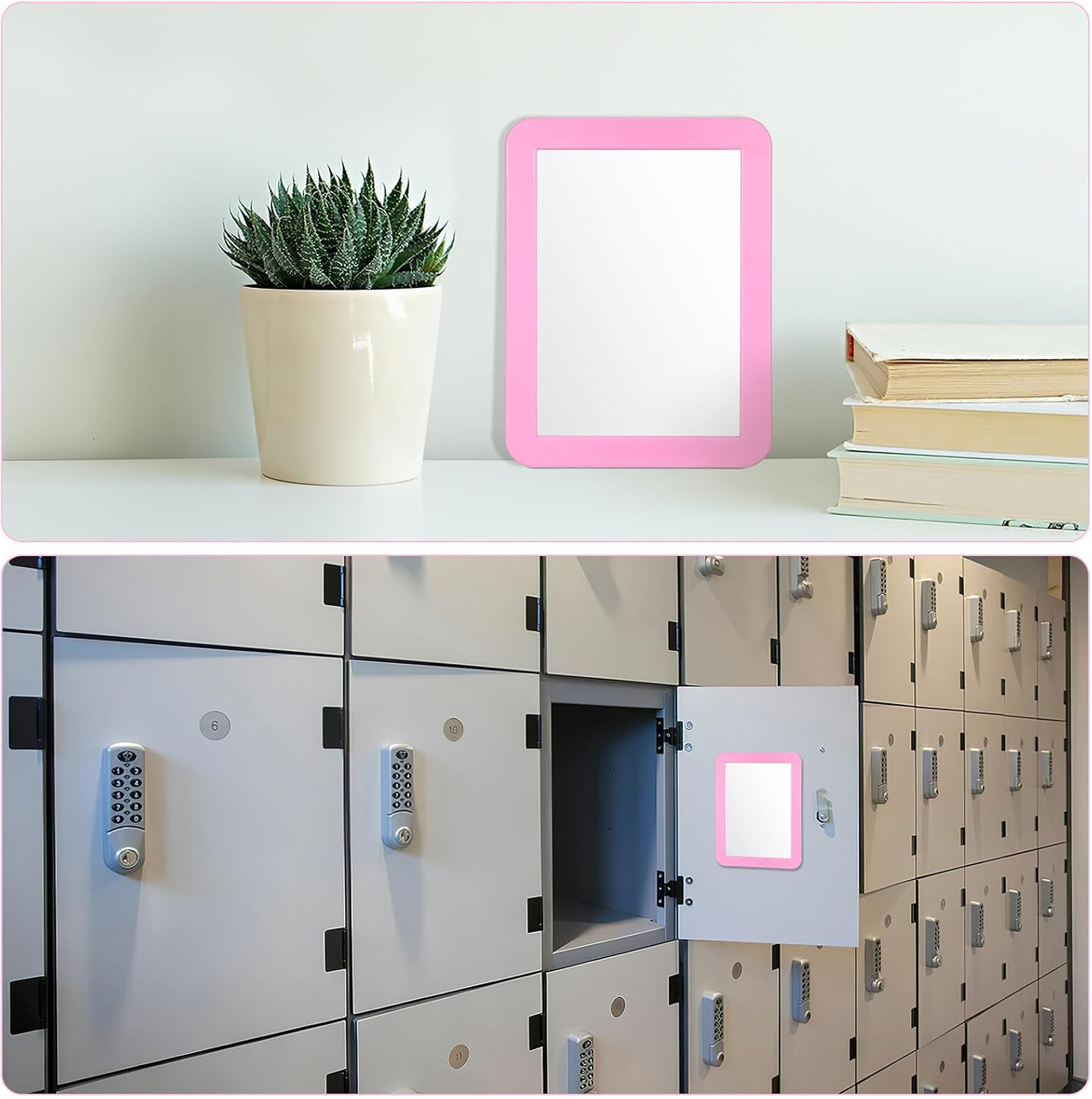 LRXIYODE Magnetic Locker Mirror for Metal Surfaces Rectangular Dressing Mirror with Stable Base for Bedroom Bathroom Countertop Portable