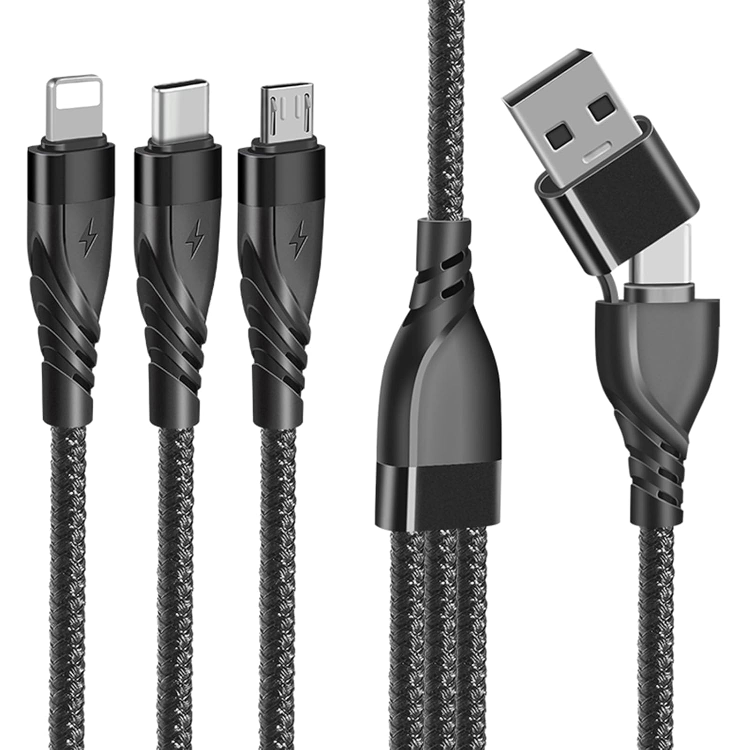 Multi Charging Cable, USB A/USB C Multiple Charger Cable Braided 5 in 1 Fast Charging Cord with Type-C/Micro USB/IP Port for Phone 16 15 14 13 12 11 Samsung Galaxy Tablets Android and More- 1.2M
