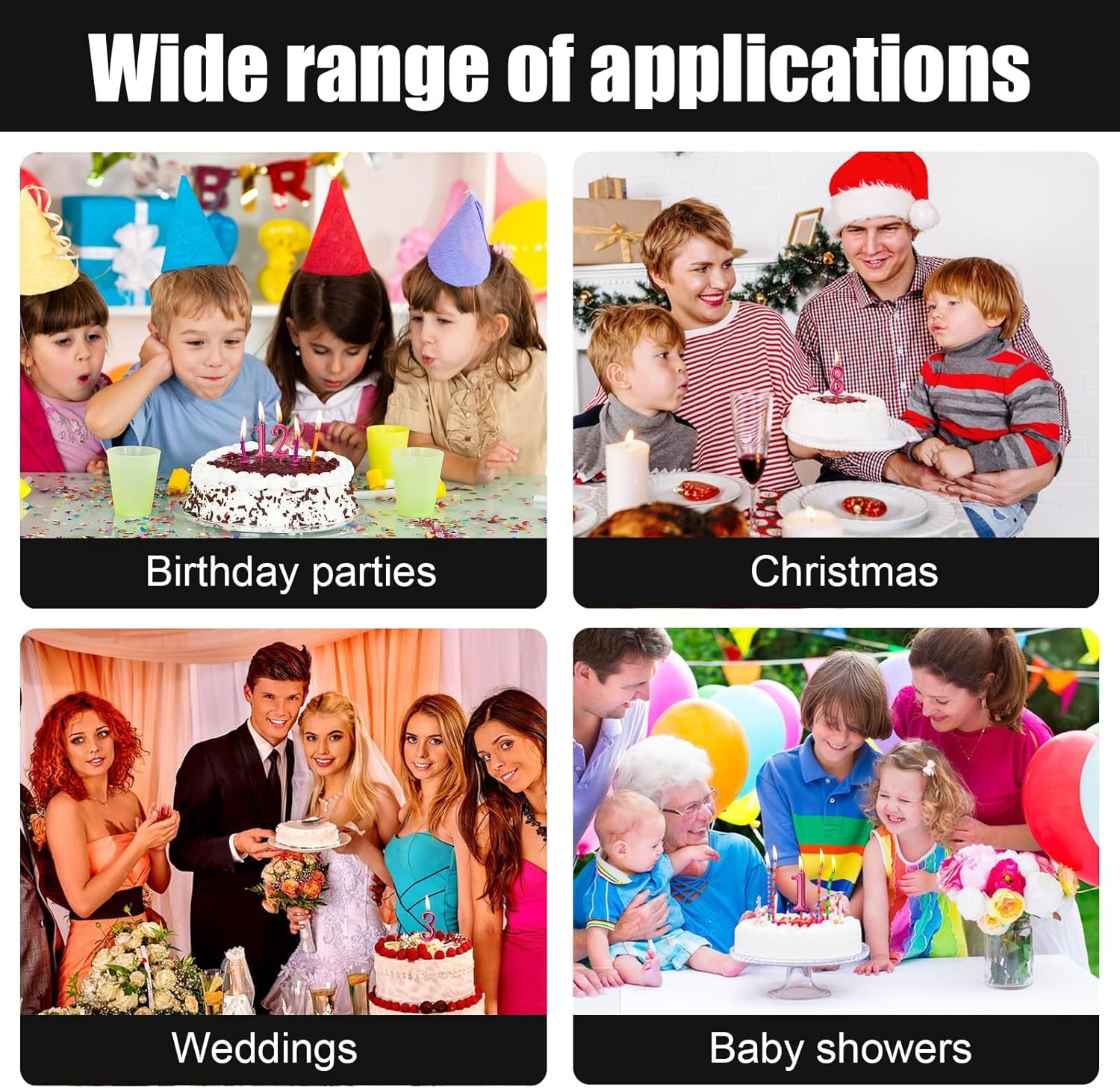 Cake Candles, 10 Pcs Birthday Number Candles, Birthday Cake Candles for Party Celebration (Black) image number 6