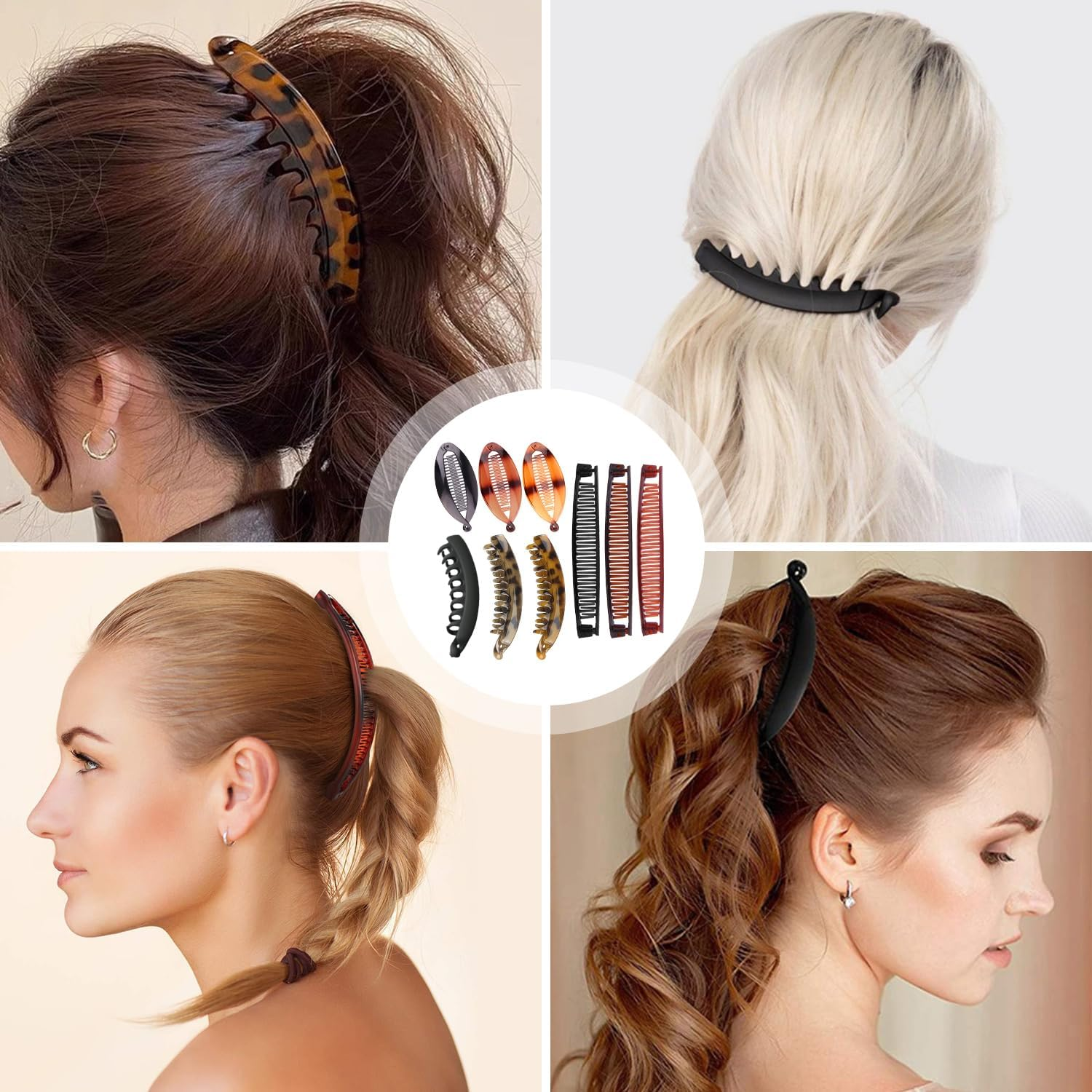 SYEYCW 9 Pcs Bannana Hair Clips, Non-Slip Banana Hair-Comb, Double Comb Long Clips & Ponytail Holders, Fishtail Strong Hold Ponytail Holder, for Thick & Fine Hair, Clip Accessories for Women Girls