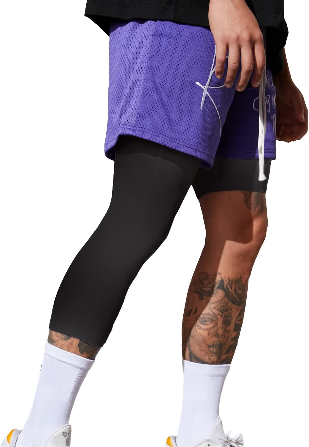 Men'S Compression Sport Pants Single Leg 3/4 Base Layer Basketball Leggings Athletic One Leg Capri Tights Running