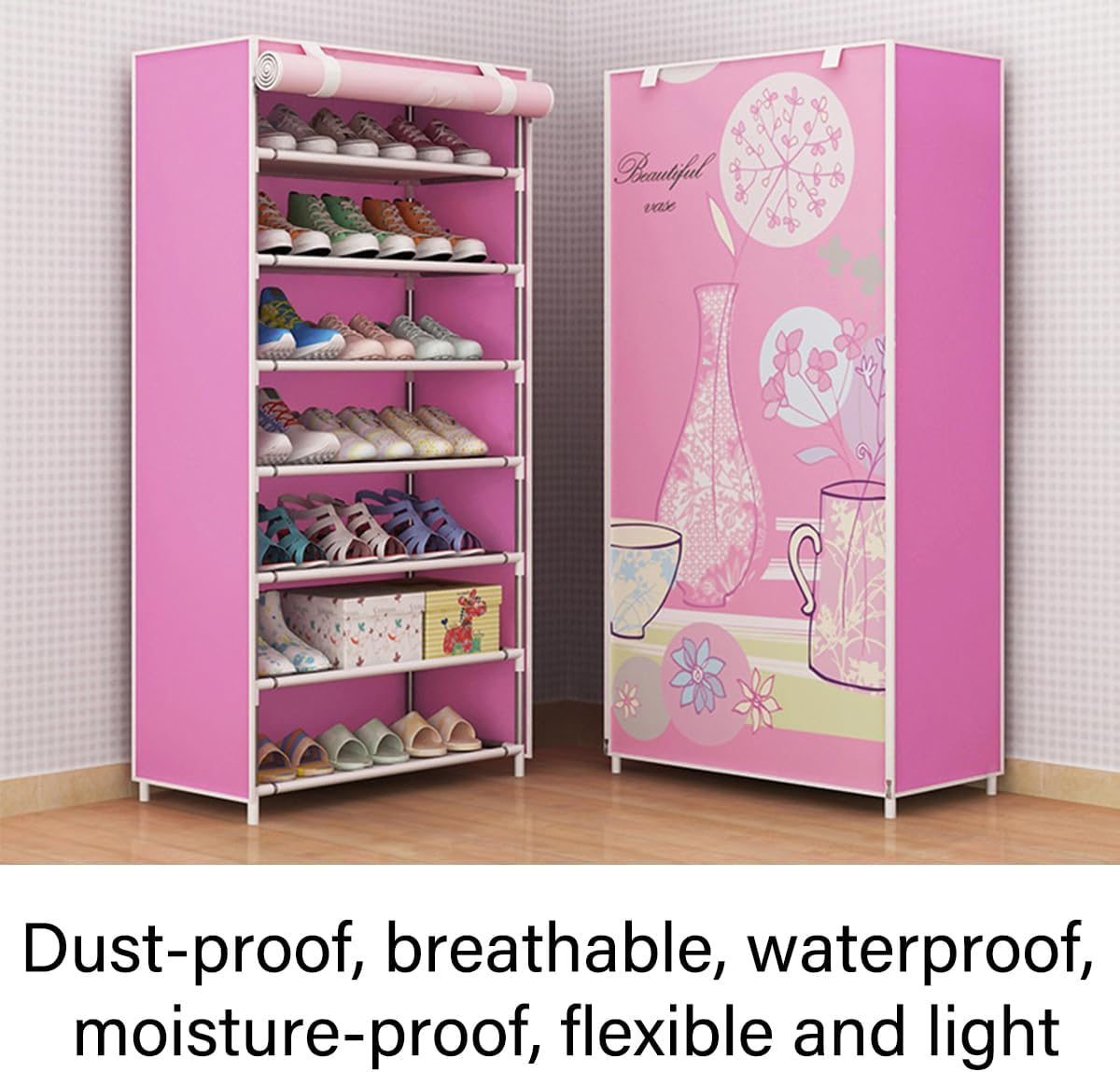 AIMALL Multi-Layer Shoe Rack Dust-Proof Cabinet with Roller Shutter Design, Steel Tube Frame, 6 Colours, 49.2 or 61 Inch Height, Space-Saving Shoe Organiser image number 4