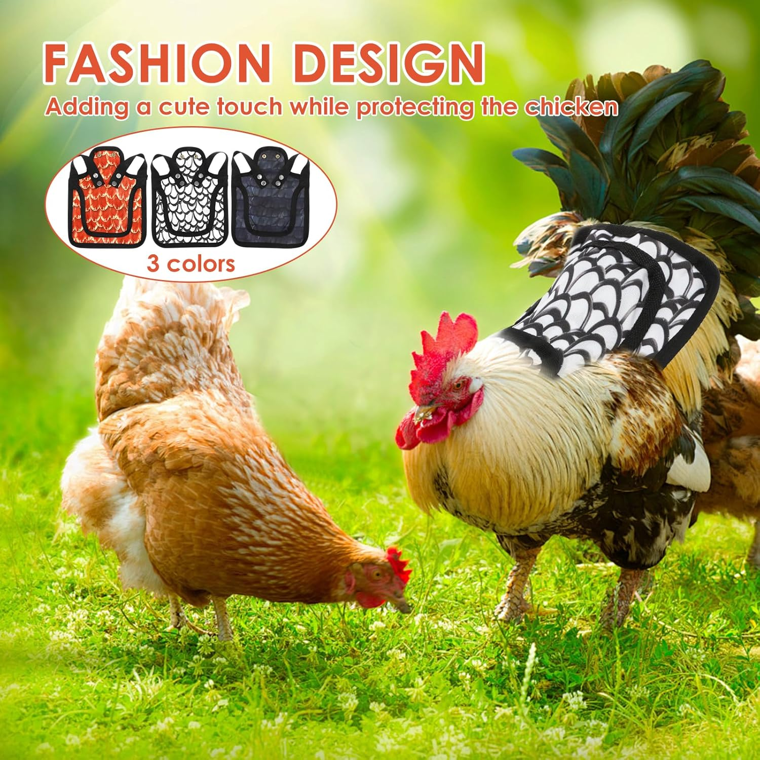 3 Pcs Chicken Saddle, Waterproof Oxford Cloth Chicken Back Protector with Adjustable Strap, Hen Apron for Poultry Back and Side 19X19X0.5 Cm image number 5