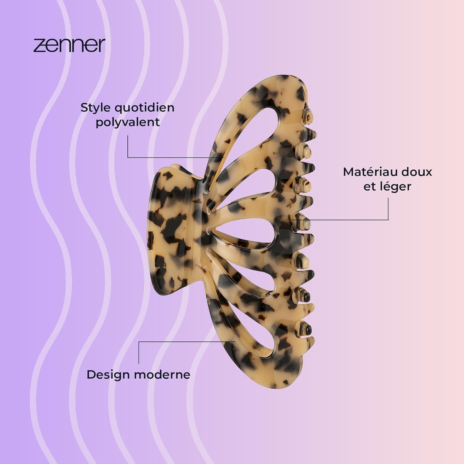 Zenner Deluxe Marble Hair Clip - 14Cm Extra Large Claw Clip for Thick or Long Hair - Curved Shape for Secure, Comfortable Hold - Elegant Marble Design - 1 Piece image number 1