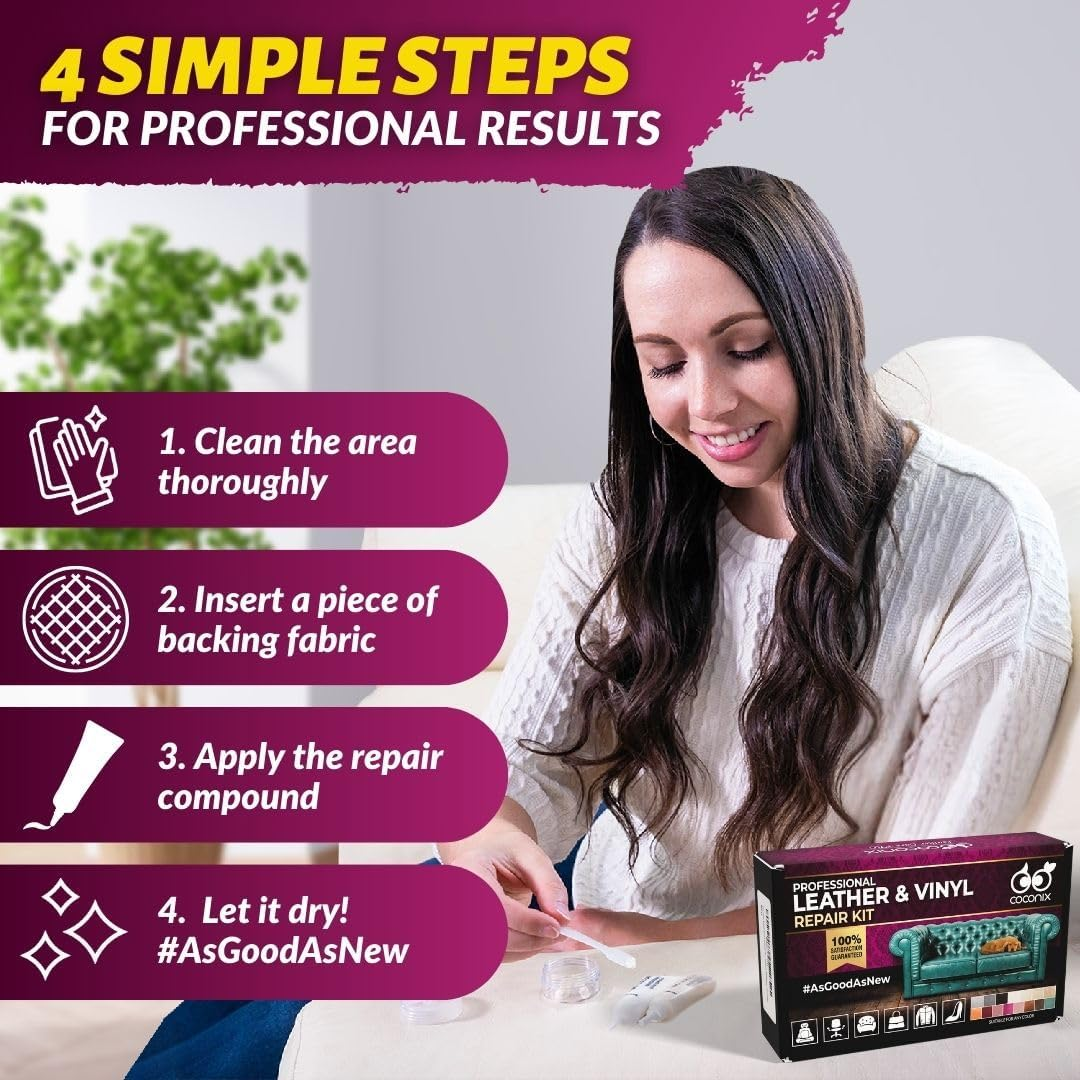 Coconix Leather & Vinyl Repair Kit - Black & Gray | Fix Tears, Holes, Scratches, and Peeling on Leather and Vinyl Furniture, Car Seats, and Jackets | Easy Application with Customizable Colors image number 5