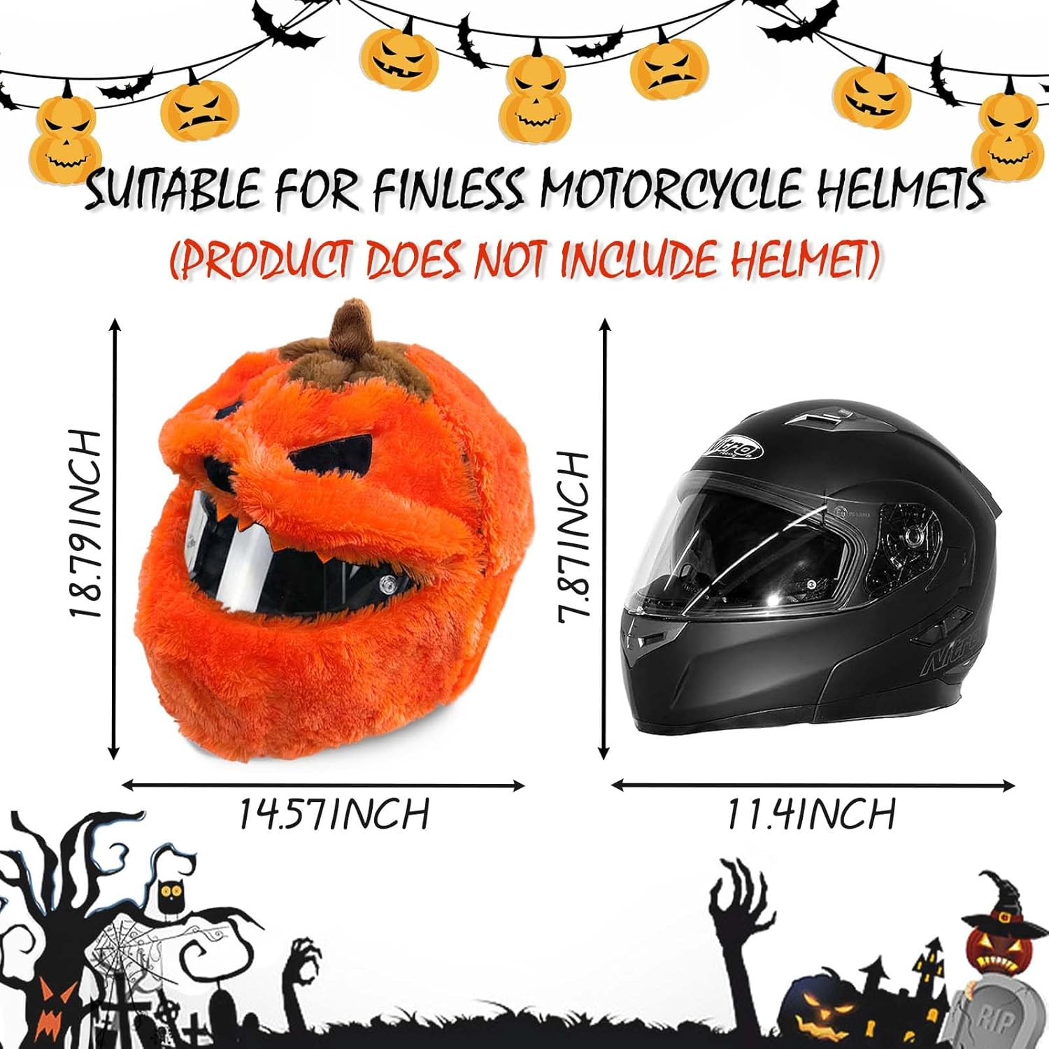 Halloween Pumpkin Motorcycle Helmet Cover,Christmas Motorcycle Helmet Cover,Pumpkin Helmet Cover,Halloween Hat Decoration Accessories for Men,For Motorcycle Helmet, Fun Rides and Gifts image number 4