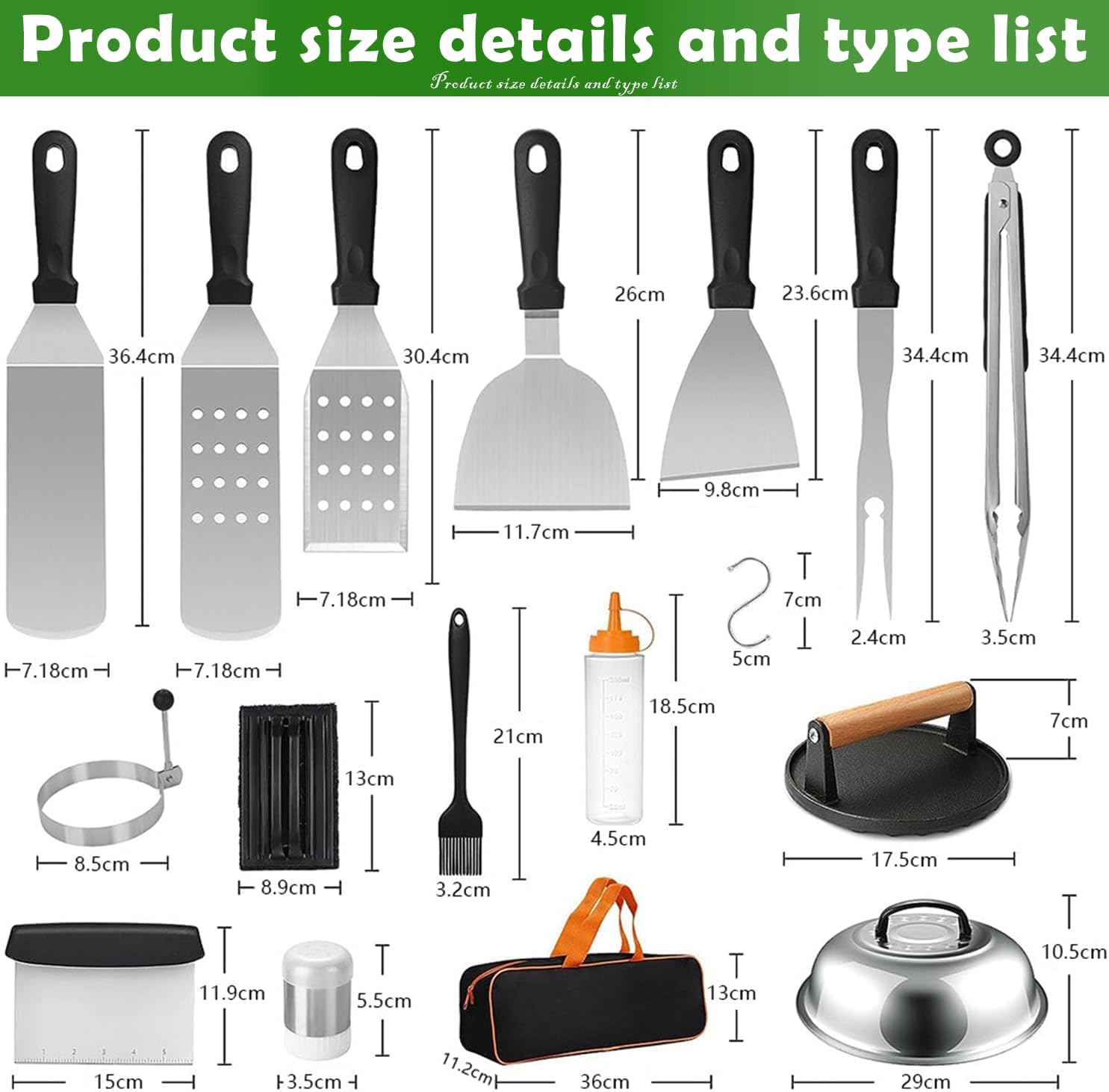 Daybreakaura Griddle Accessories Kit - 29 PCS for Blackstone and Camp Chef. Includes Metal Spatula Set, Burger Press, Melting Dome, Scraper, Tongs, Carry Bag for Outdoor BBQ image number 5