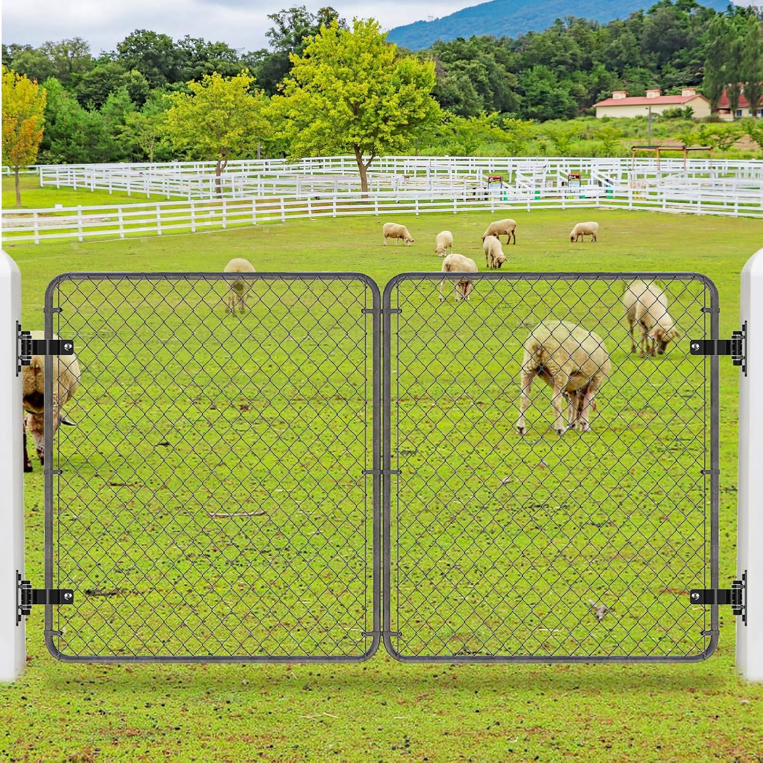 Gate Hinges Heavy Duty Carbon Steel Chain Link Fence Parts Electroplated Finish, Removable Bolts for Wall Mount, Fits 2-3/8'' Outer Diameter Pipes/Posts for Farm, Fence Gate (4Pack, Black) image number 5