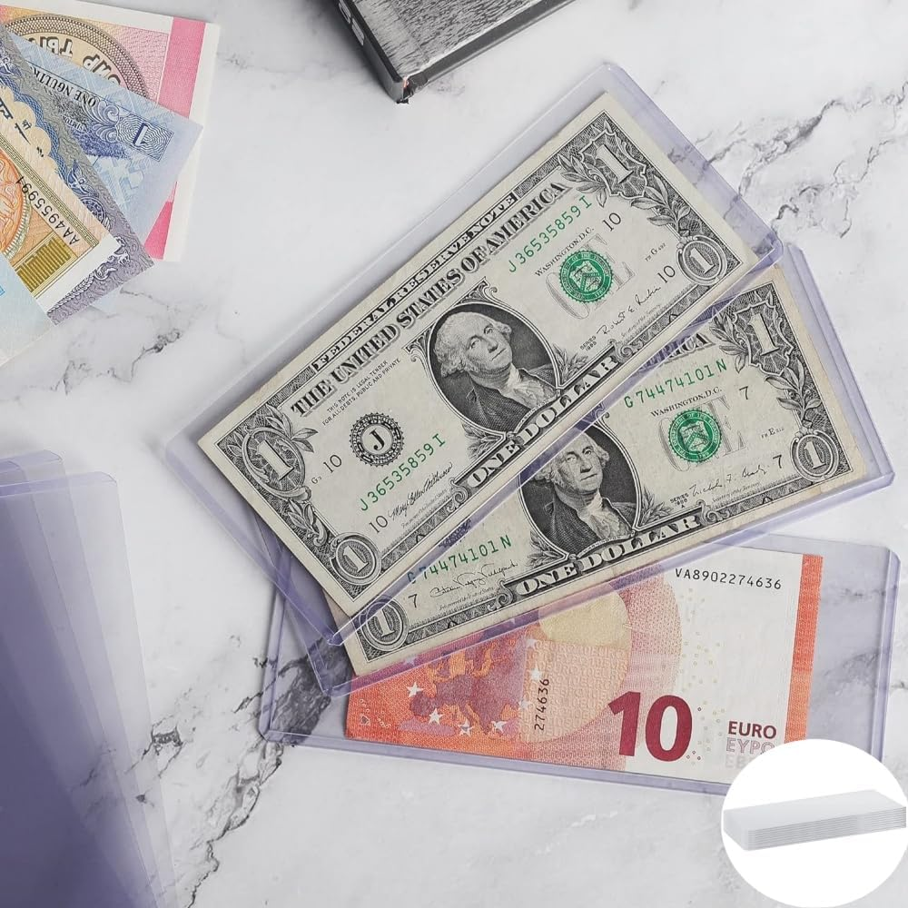 10PCS Bill Clear Holders, PVC Currency Display Sleeves Clear Paper Money Collection Supplies Pages Protect Page for Money Collection, Currency Protect, Regular Bills Protector Case (6.9 X 2.95 Inch) image number 5