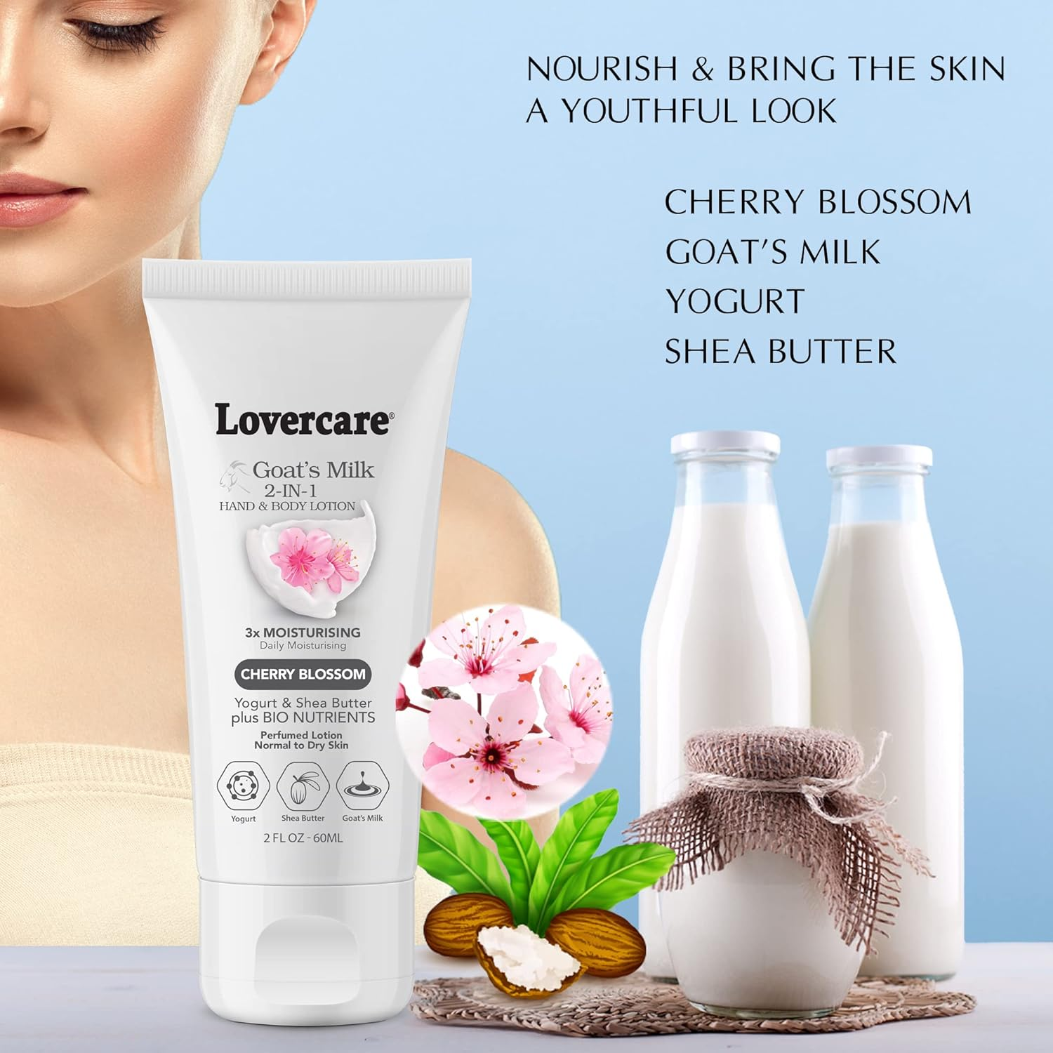Lovercare 4-Pack Goat'S Milk 2In1 Hand & Body Lotion 60Ml Cherry Blossom image number 5
