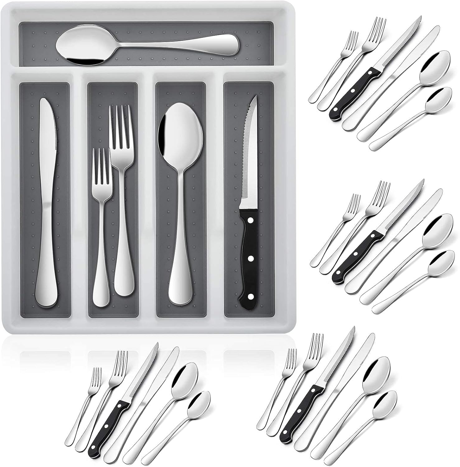 Cutlery Set with Organizer, 24-Piece Silverware Set with Steak Knife, Stainless Steel Flatware Set Service for 4 image number 6