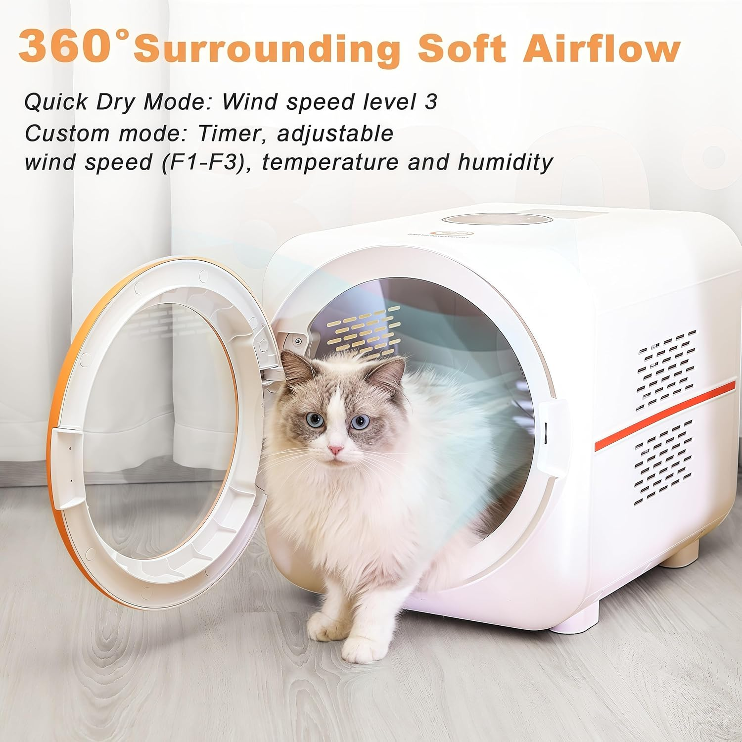 VIC 76L Large Capacity Pet Drying Box Automatic for Cat Small Dog,It Comes with a Hair Collection Device and Can Accommodate Four Cats at the Same Time. Smart Temperature Control, 360&deg; Drying, Quiet and Quick Dog Hair Dryer Pet Grooming image number 4