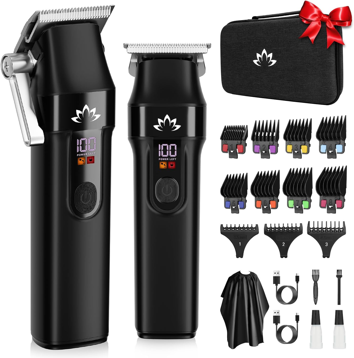 Suttik Hair Clippers for Men Cordless Hair Beard Trimmer Professional T-Blade Trimmer USB Rechargeable Hair Cutting Grooming Kit Barber Clippers Set LED Display image number 6
