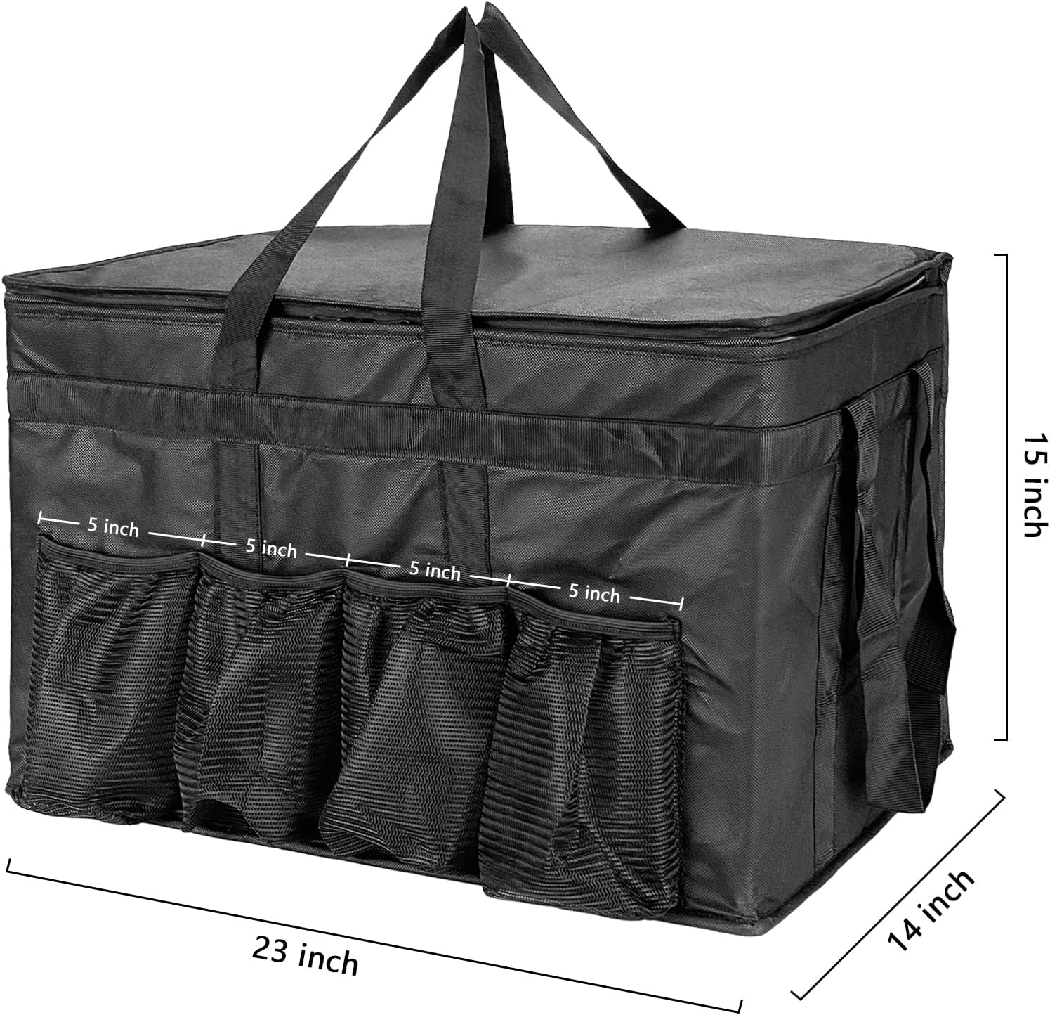 XXXL Insulated Cooler Bag Reusable Grocery Shopping Bag with Zipper Closure,Keep Food Hot or Cold,Ideal for Catering,Instacart,Grocery Transport,Black Color,23"W X 15"H X 14"D (With Cup Holder) image number 5
