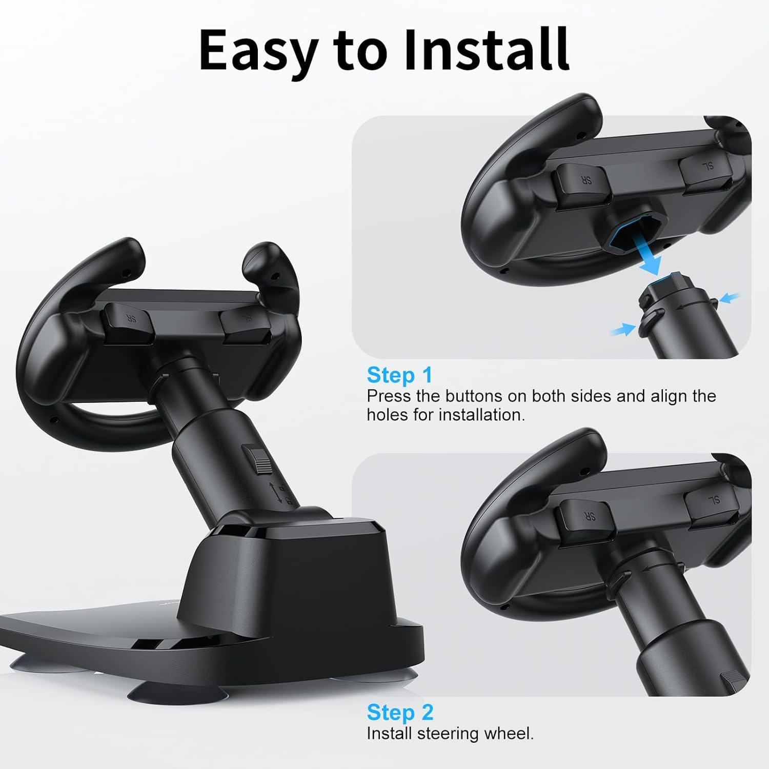 HONCAM Steering Wheel for Nintendo Switch/Switch 2, Racing Wheel Table Attachment with 4 Suction Cup for Joycons, Enhanced Stability for Immersive Racing Games, Black image number 3