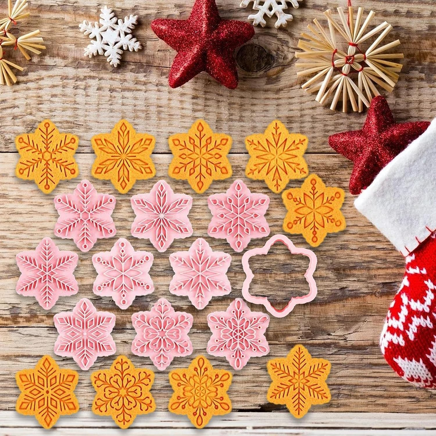 Christmas Pastry Stamper - Snowflake Thanksgiving Christmas Pastry Stamp for Biscuit Cookie,Embossing Cutters for Fondant Biscuit Baking Molds image number 1