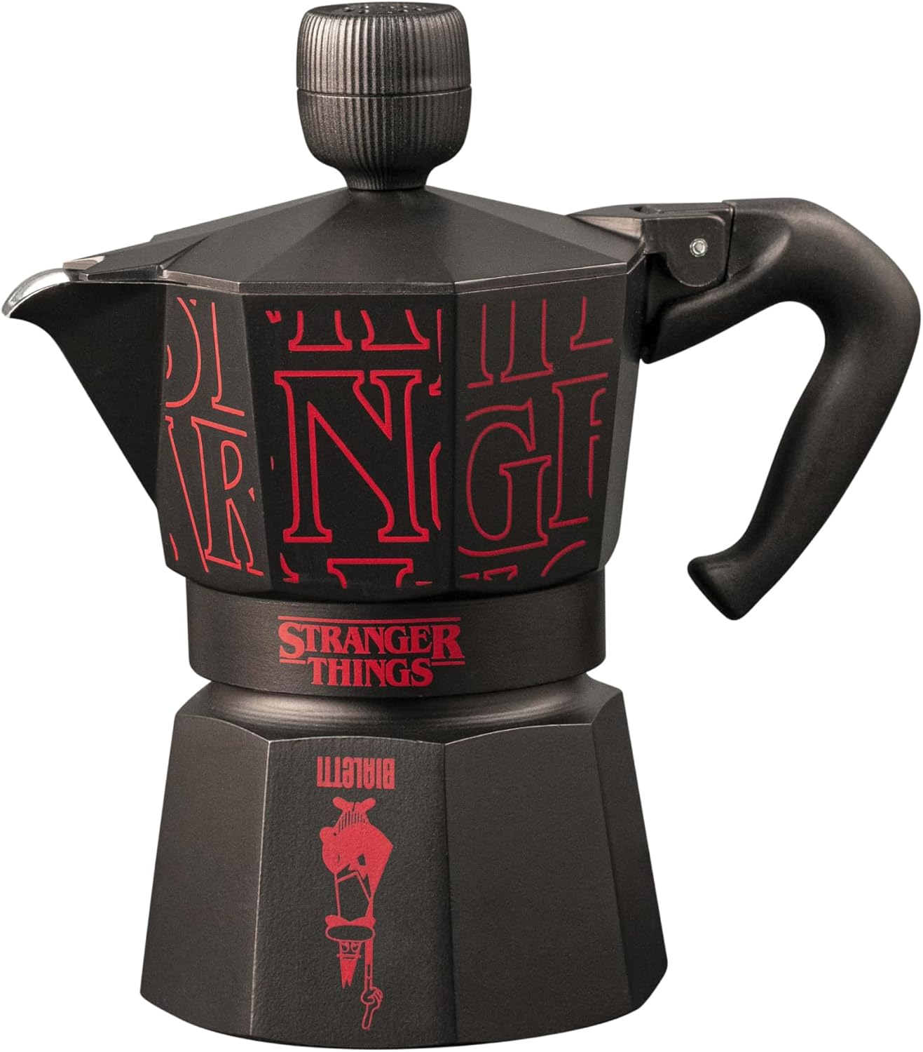 Bialetti Moka Express Stranger Things Stovetop Espresso Maker - Musical Knob with USB-C Charging - Not Induction - Plays Theme Tune - Black, 3 Cup Capacity (130 Ml) image number 2