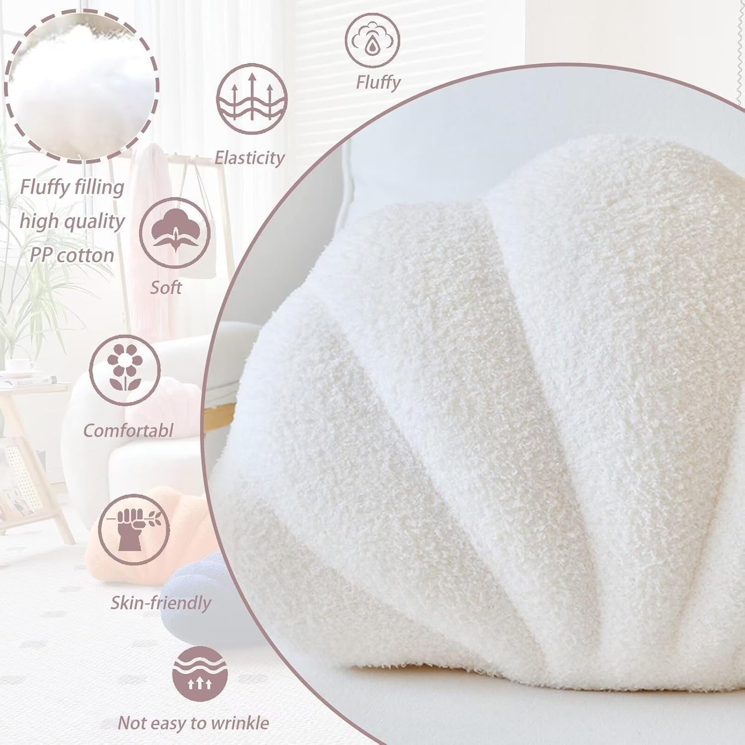 Seashell Throw Pillows, Shell Shaped Throw Pillows, 13 Inch Soft Home Decorative Pillow Plush Cushion for Bed Couch Living Sofa Room Decor Accent Throw Pillow image number 5