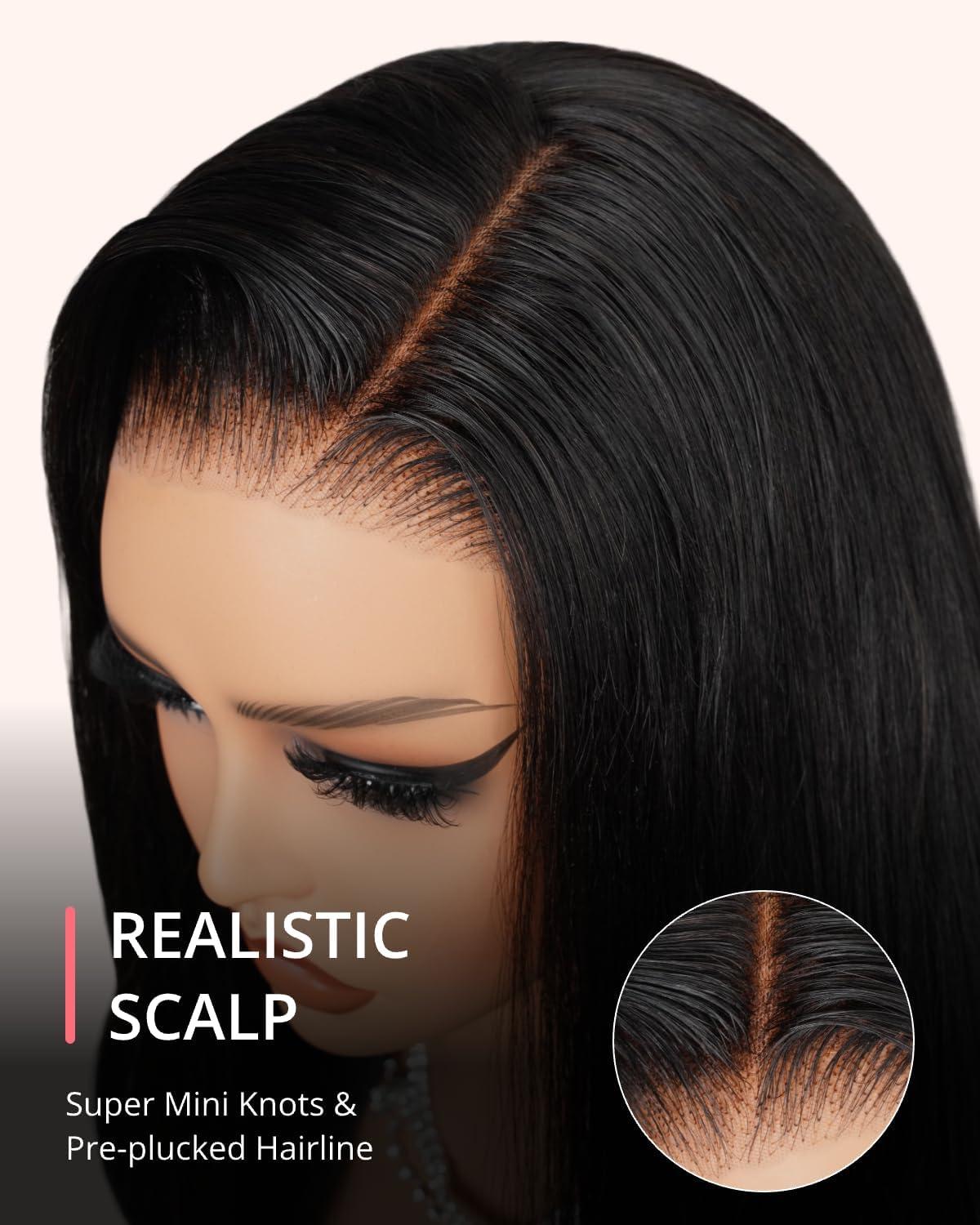 MEGALOOK Salon-Quality Ready to Go Glueless Wigs Human Hair 220% Density Pre Cut HD Lace 5X6 Pre Cut Lace Frontal Wig 12A Silky Straight Wig Human Hair Real Pre Plucked Bleached Tiny Knots 18 Inches image number 6