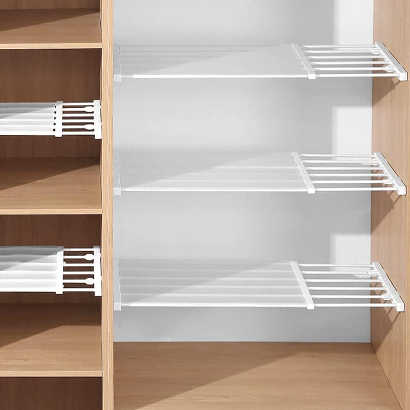 AIMALL Adjustable Rack Hanger Rod Shelf Closet Kitchen Organiser Separator - White Plastic, Space-Saving Design, Ideal for Shoes & Accessories