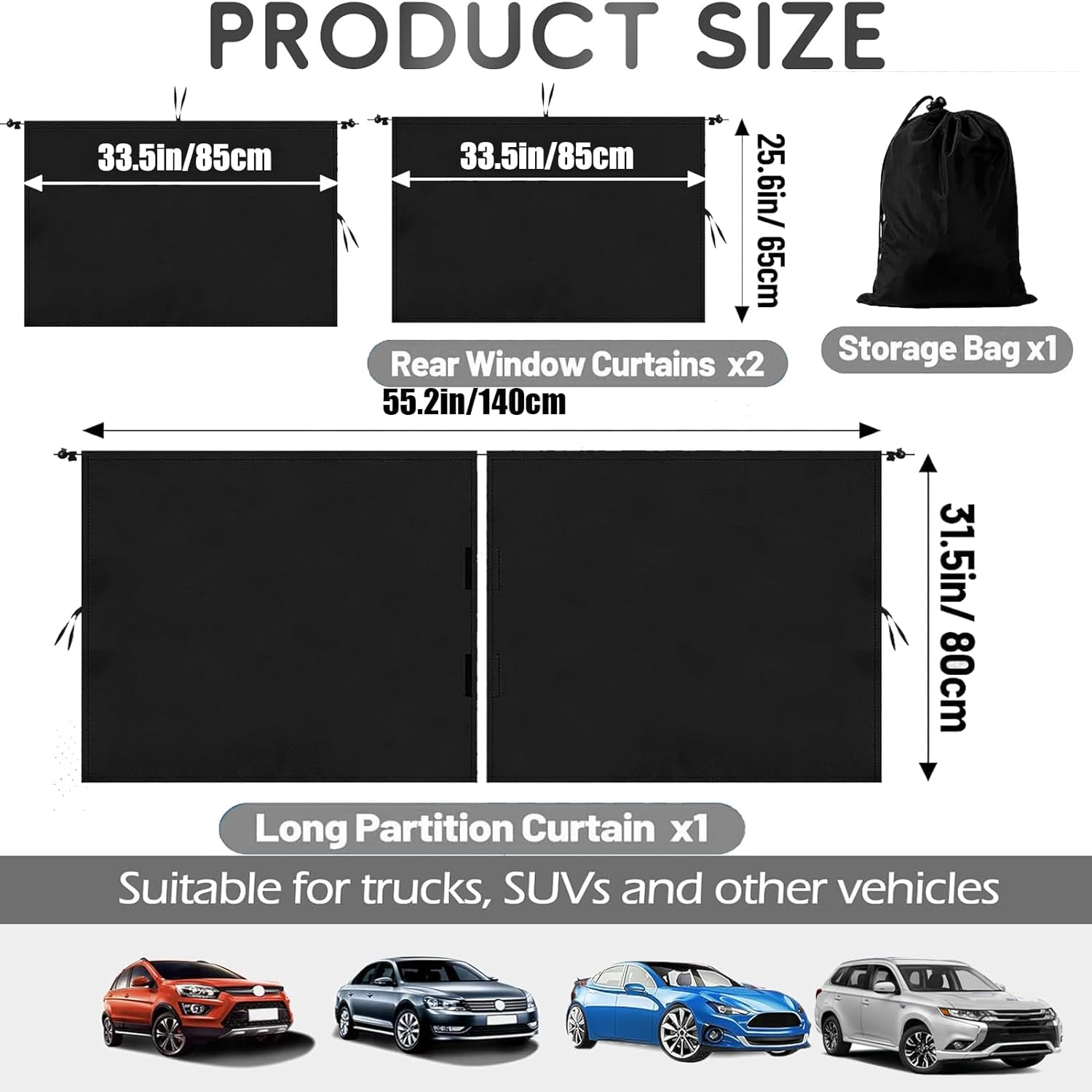 Car Privacy Curtains,Car Divider Curtain between Rear Seat,3Pcs Car Window Sun Shade Curtain for Baby,Universal Removable Car Sun Shades Side Window Covers Car Accessories for Travel Camping Sleeping image number 1