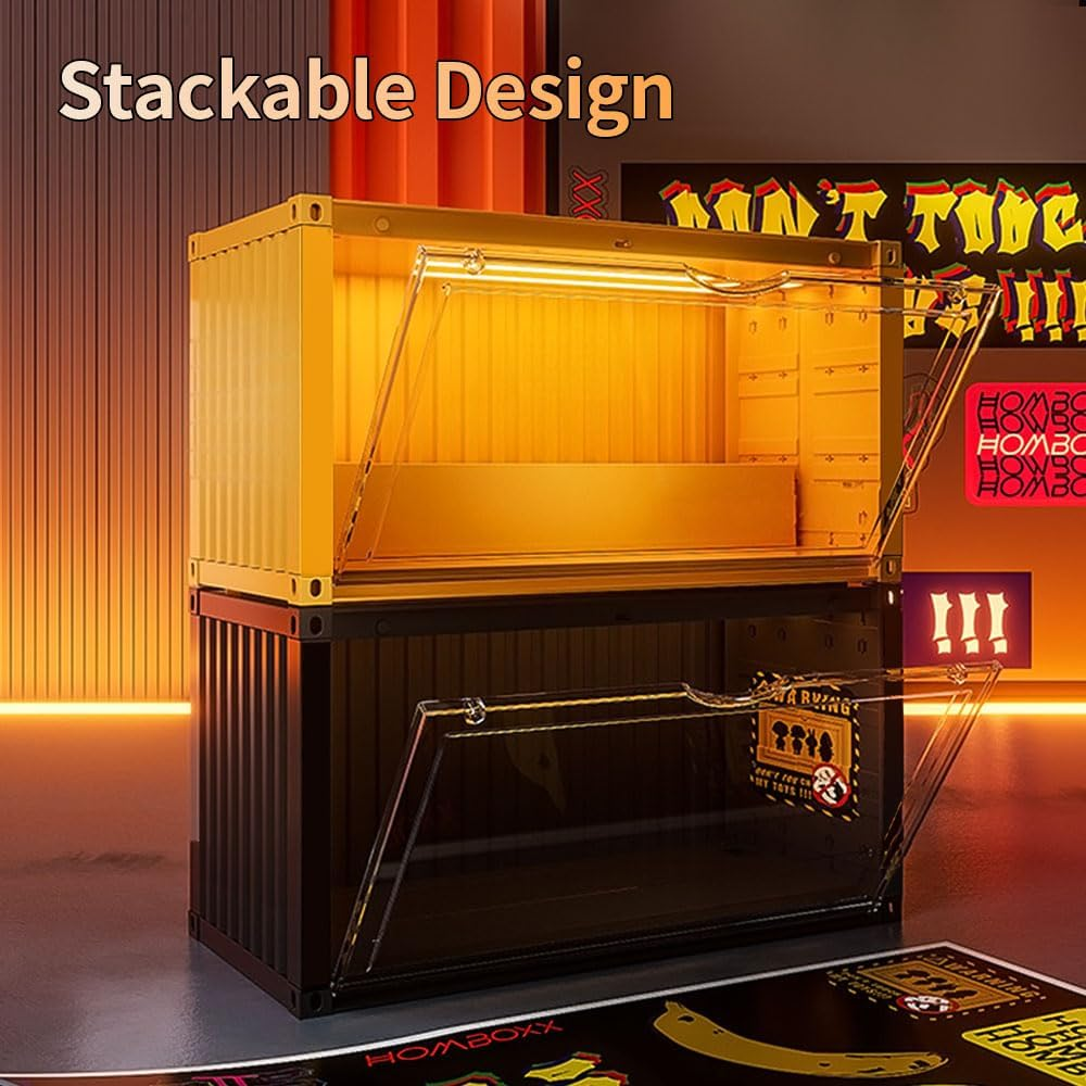 Clear Acrylic Display Case with Light,Container Dustproof Protection Display Box for Collectible Pop Figures and Toys,Toys Not Included,13.8 in X 7.5 in X 6.7 in (Yellow) image number 1