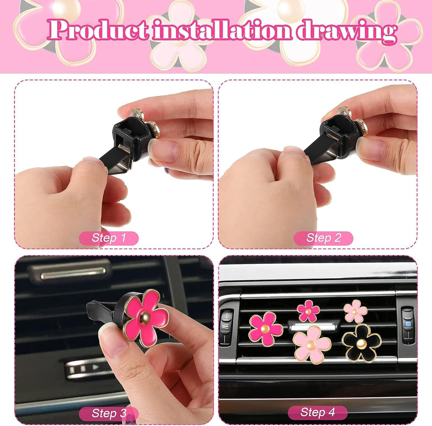 6 Pieces Cute Daisy Flower Air Vent Clip Air Conditioning Outlet Clip Car Decorations Car Accessories Interior Decor Charm for Women Girls image number 5