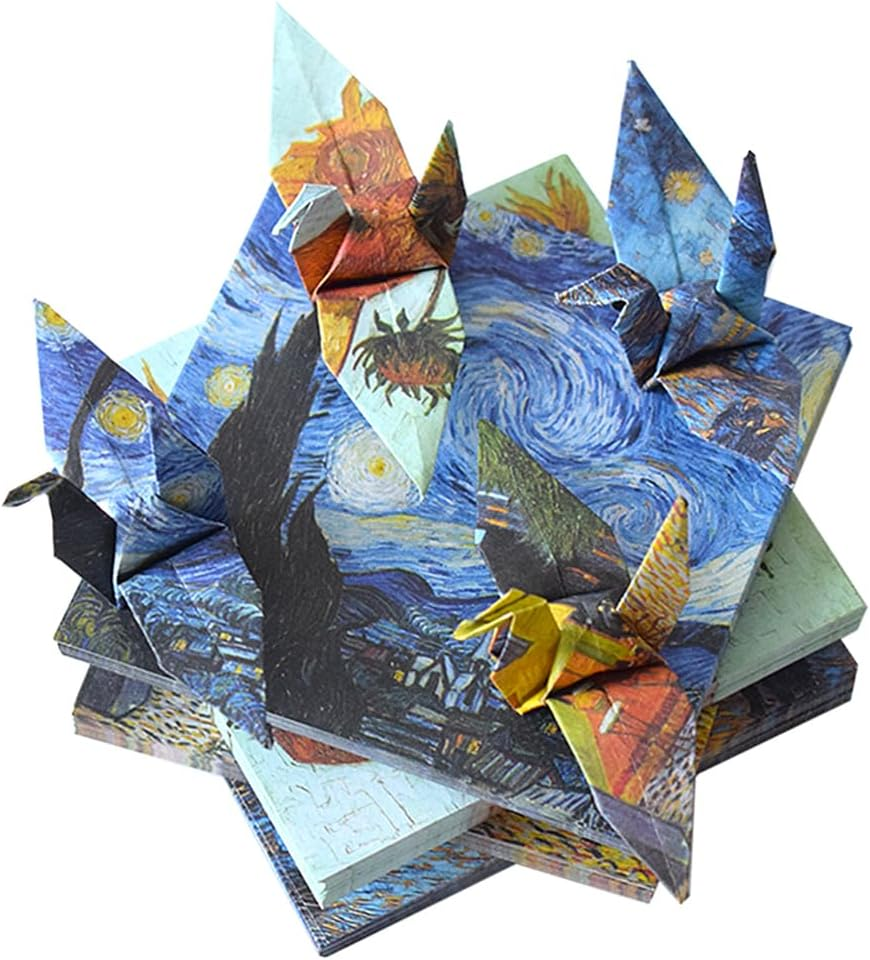 60 Sheets Origami Paper 20Cm X 20 Cm Double Sided Patterned Van Gogh Oil Painting Art Supplies Decorative Paper for DIY Scrapbooking Paper Pads Decoupage Hand Craft image number 1