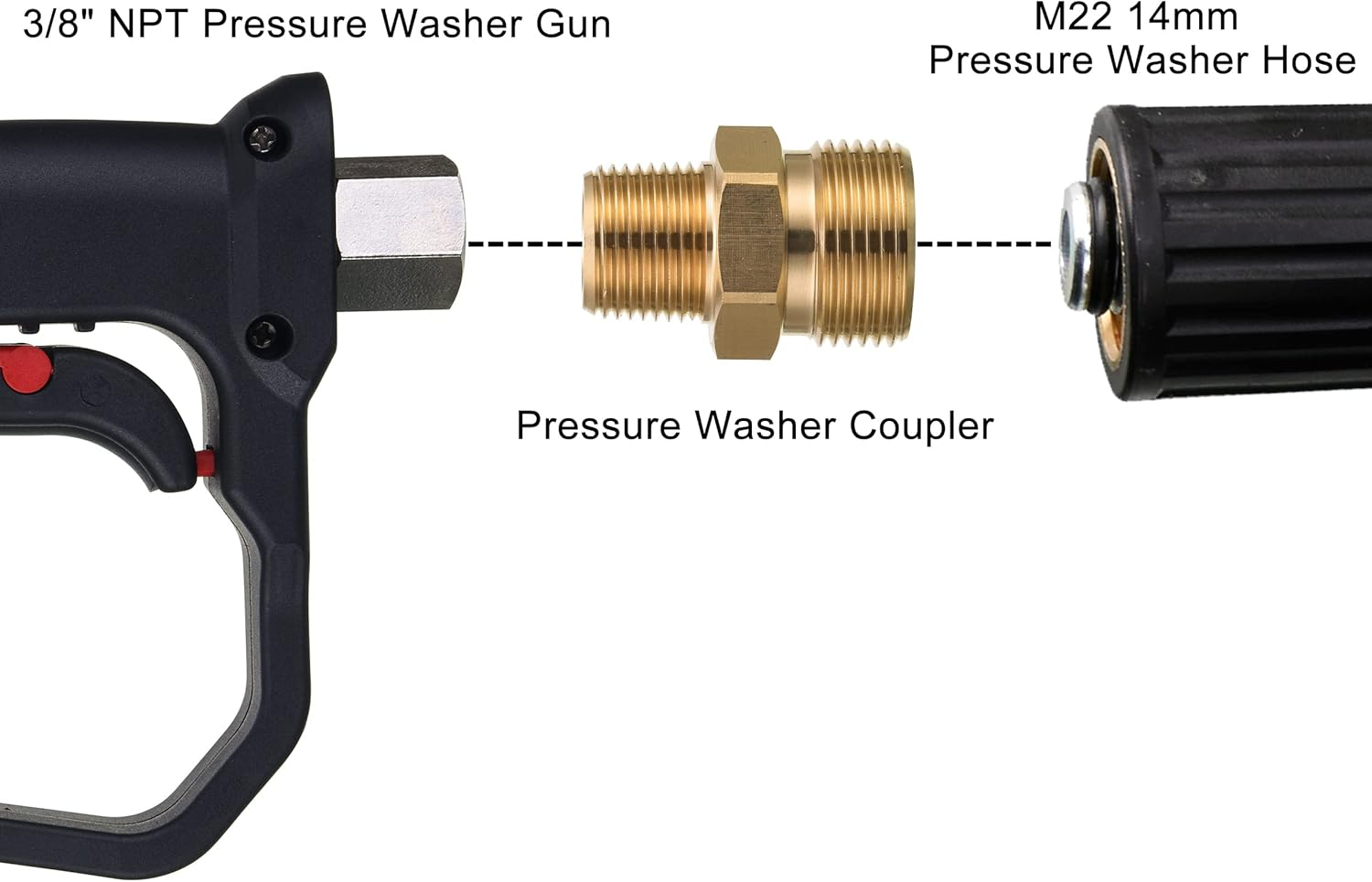 M MINGLE M22 Pressure Washer Fitting, 3/8 Inch NPT Male to M22 14Mm Male Adapter, 4500 PSI image number 2