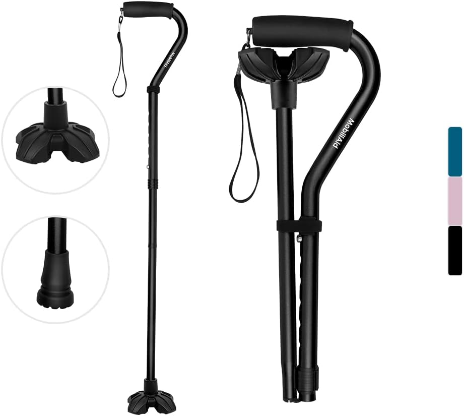 Extra Stable Walking Stick for Seniors - Offset Walking Cane - Foldable/Folding Walking Stick - Lightweight, Adjustable Height - Ergonomic Grip - Ideal Walking Sticks for Elderly