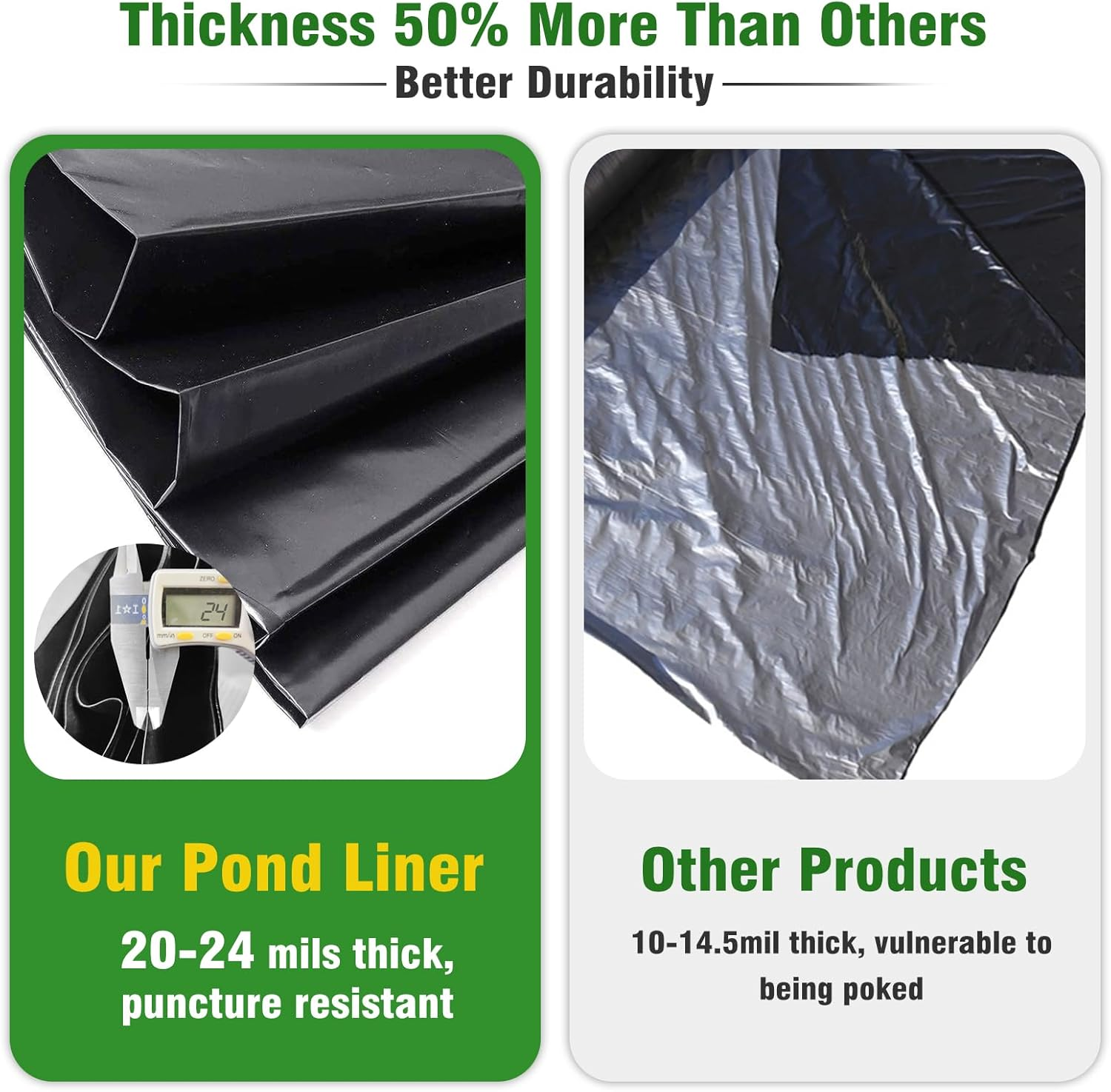 Heavy Duty Pond Liner 3 X 4M | 24Mil Thick HDPE Waterproof Membrane for Outdoor Fish & Koi Ponds, Garden Waterfalls & Backyard Water Features, Supports up to 1900L（500Gallon image number 5
