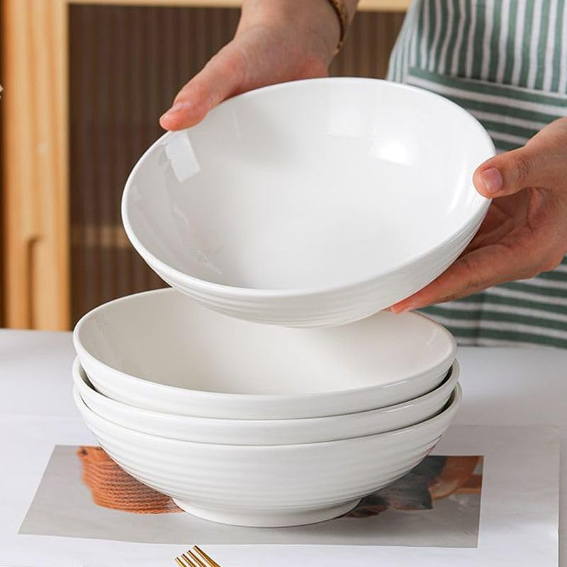 7 in Porcelain Pasta Bowls Ceramic Set of 6,Salad Bowls Wide and Shallow Set for Serving Soup, Pasta, Noodle, Dinner, Large Kitchen Bowl Plates,Soup & Microwave & Dishwasher Safe image number 5