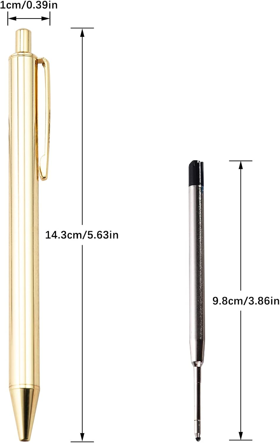 12Pcs Retractable Metal Ballpoint Pen Set, FHDUSRYO 6 Slim Metallic Ballpoint Pens, 1.0Mm Medium Point Black Ink Pens with 6 Pen Refills, Gold Sliver Click Ball Pens for Gift, Business, Office (Slim) image number 5
