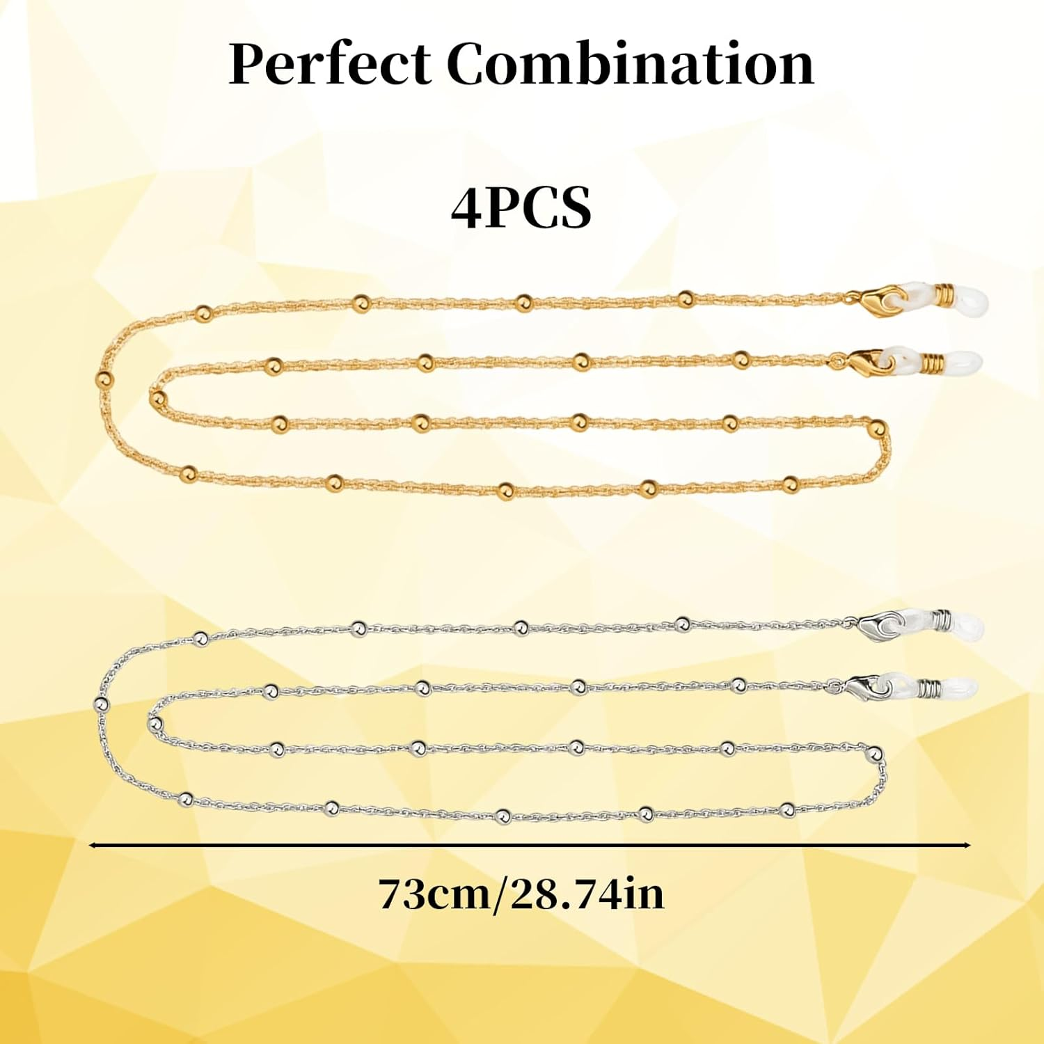 Glasses Chain, 4 Pack Glasses Strap with 2 Gold and 2 Silver Chains, Adjustable Sunglasses Strap for Women image number 4