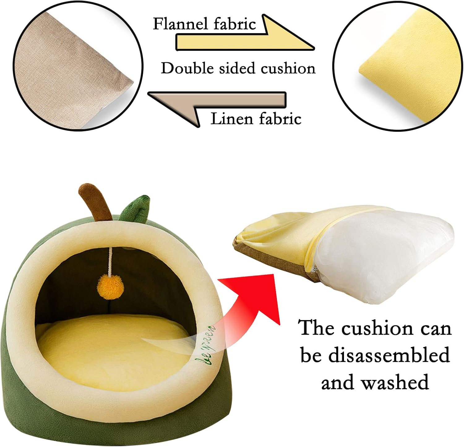Cat Bed, Self-Warming Cat Tent Cave for Kittens and Small Dogs Semi-Closed Cat House Hut with Washable Cushion for Outdoor and Indoor (Yellow Penguin, Small) image number 5