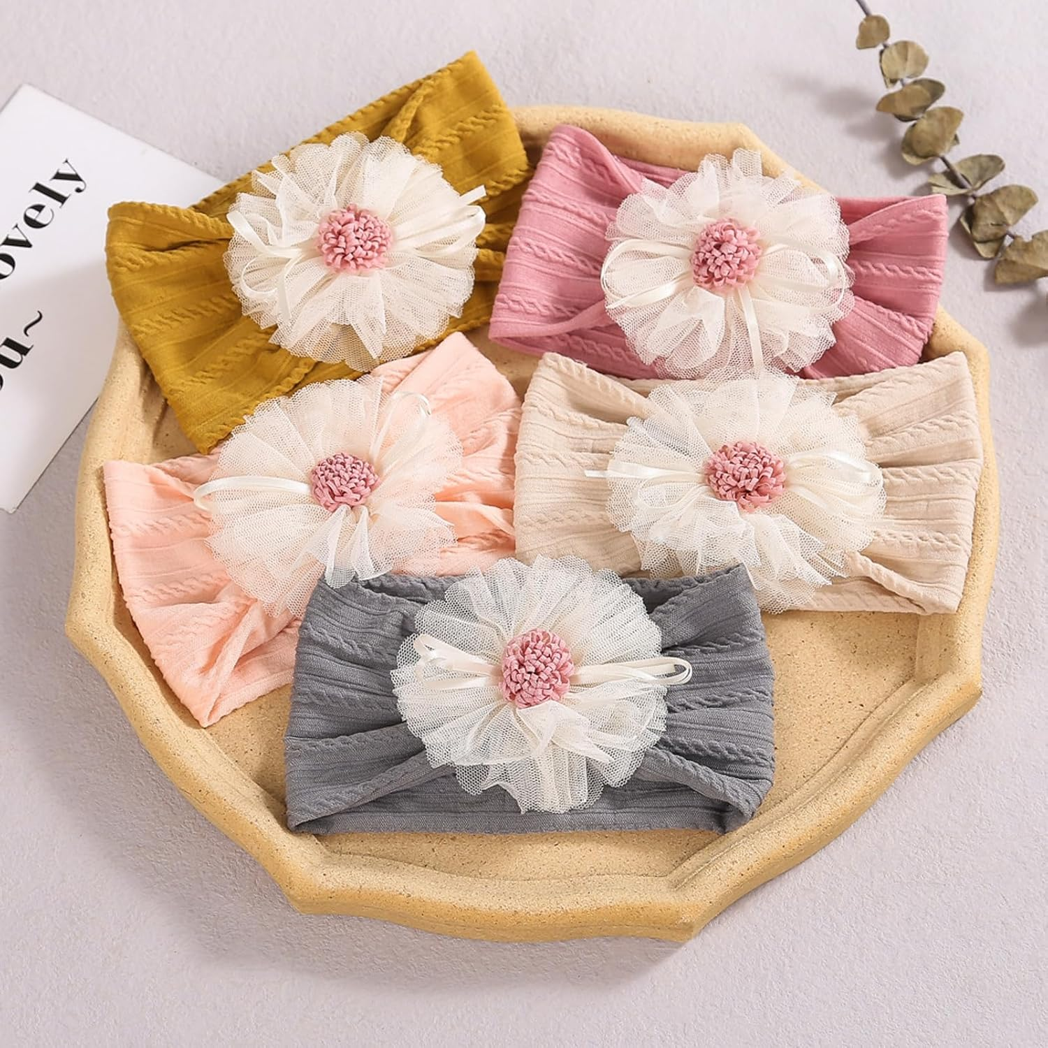 Baby Flower Headbands, 3 Pcs Cute Nylon Elastic Hairbands Set, Soft and Comfortable, Baby Fashion Hair Accessories for Newborn Infant Toddler