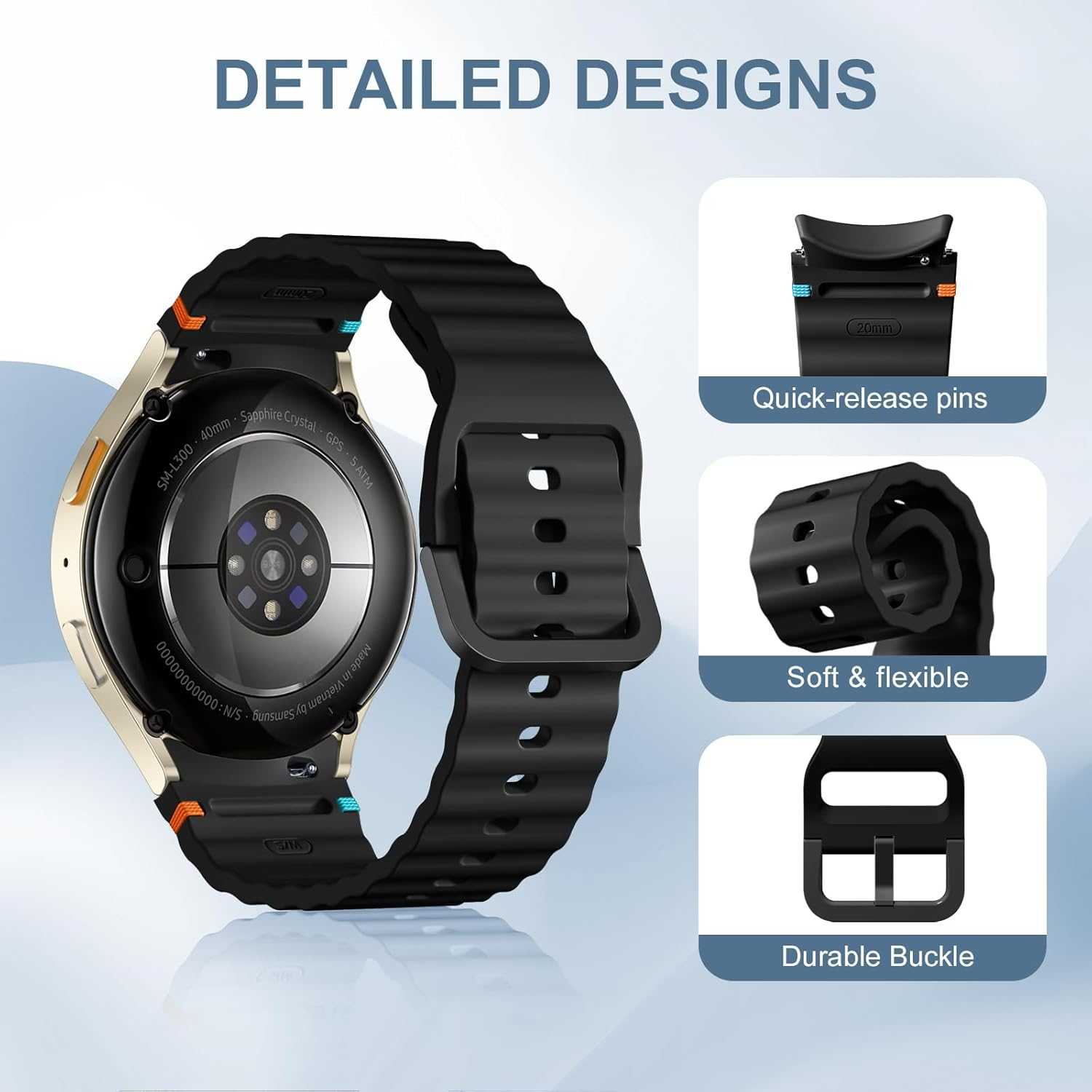 Ouwegaga Compatible with Samsung Galaxy Watch 7 6 5 4 Band 40Mm 44Mm/Galaxy Watch 6 4 Classic Band 43Mm 47Mm 42Mm 46Mm/Watch 5 Pro 45Mm/Fe 40Mm, 20Mm No Gap Soft Silicone Sport Strap, Multi Colors - Cream image number 4