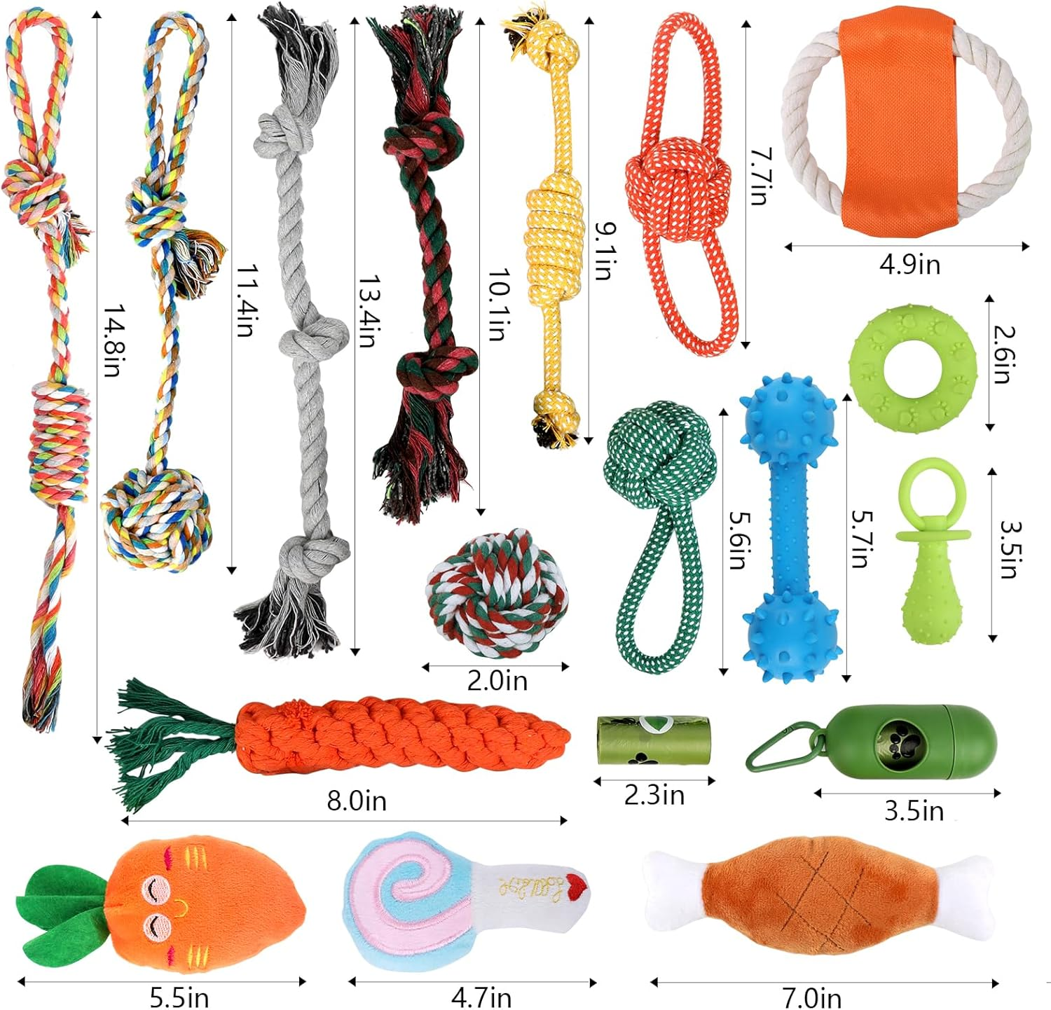 Oundarm 24 PCS Dog Chew Toy Set for Aggressive Chewers Boredom Interactive, Rubber Rope Stuffed Plush Squeak Puppy Enrichment Teething Toys for Small Medium Dogs Teeth Cleaning image number 2