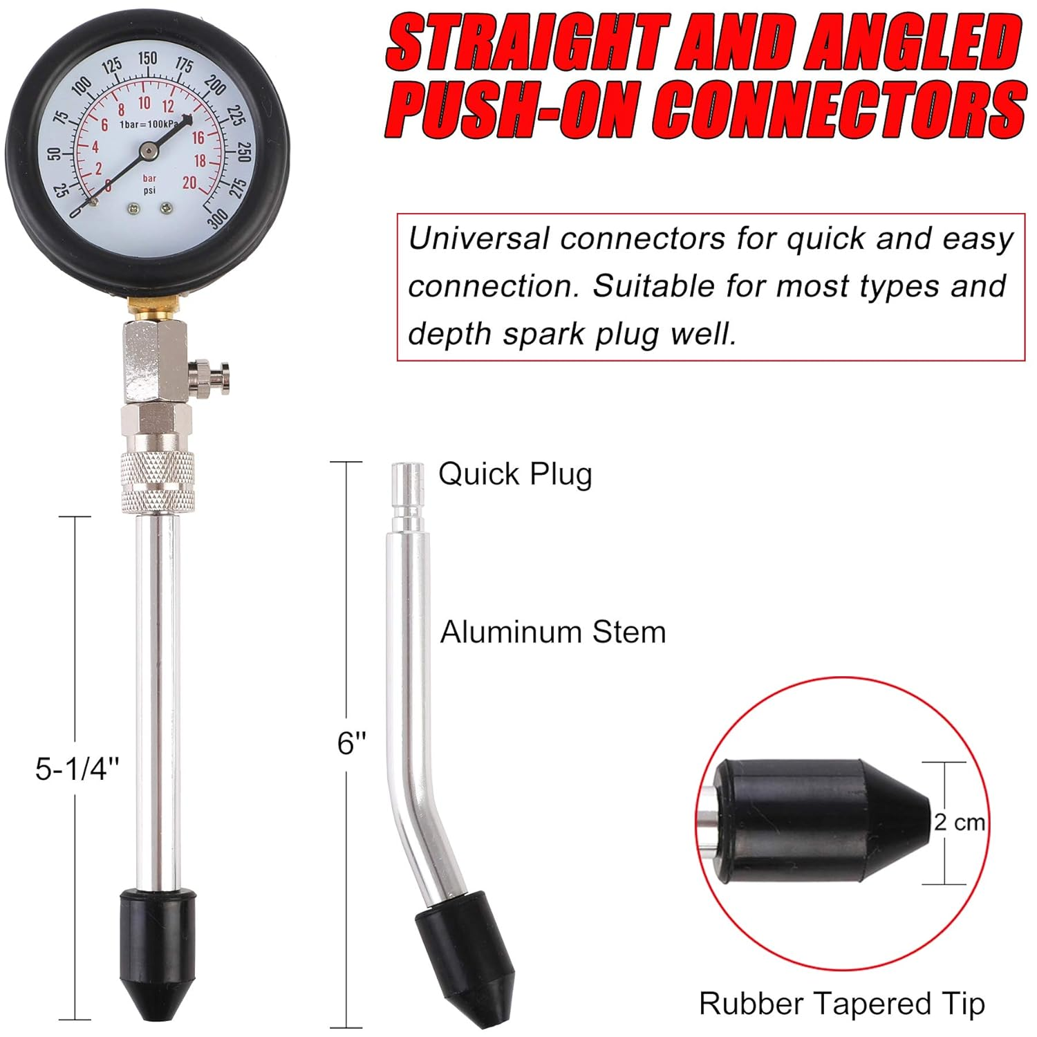 JIFETOR Compression Tester Kit, Engine Cylinder Test Tool 8PCS Set with Pressure Gauge Adapters, Testing Small Gas Petrol Engine on Automotive Motorcycle Auto Outboard Snowmobile ATV Aircraft Chainsaw image number 4