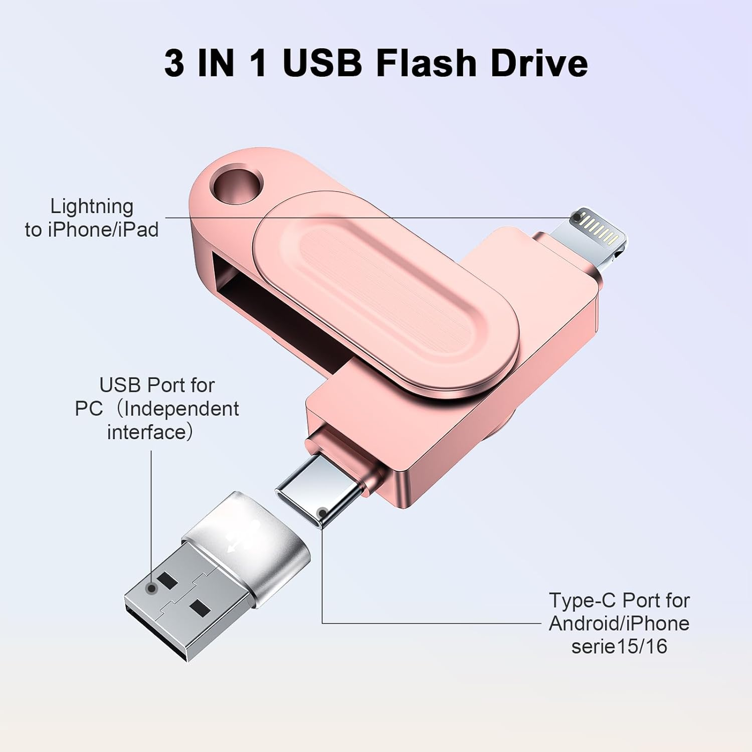 Mfi Certified Iphone Flash Drive,512Gb Iphone Photo Stick,3 in 1 Flash Drive for Iphone,Usb Memory Stick for Backup,Iphone USB Drive Compatible with Iphone,Ipad,Android,Pc,More Devices(Pink) image number 6