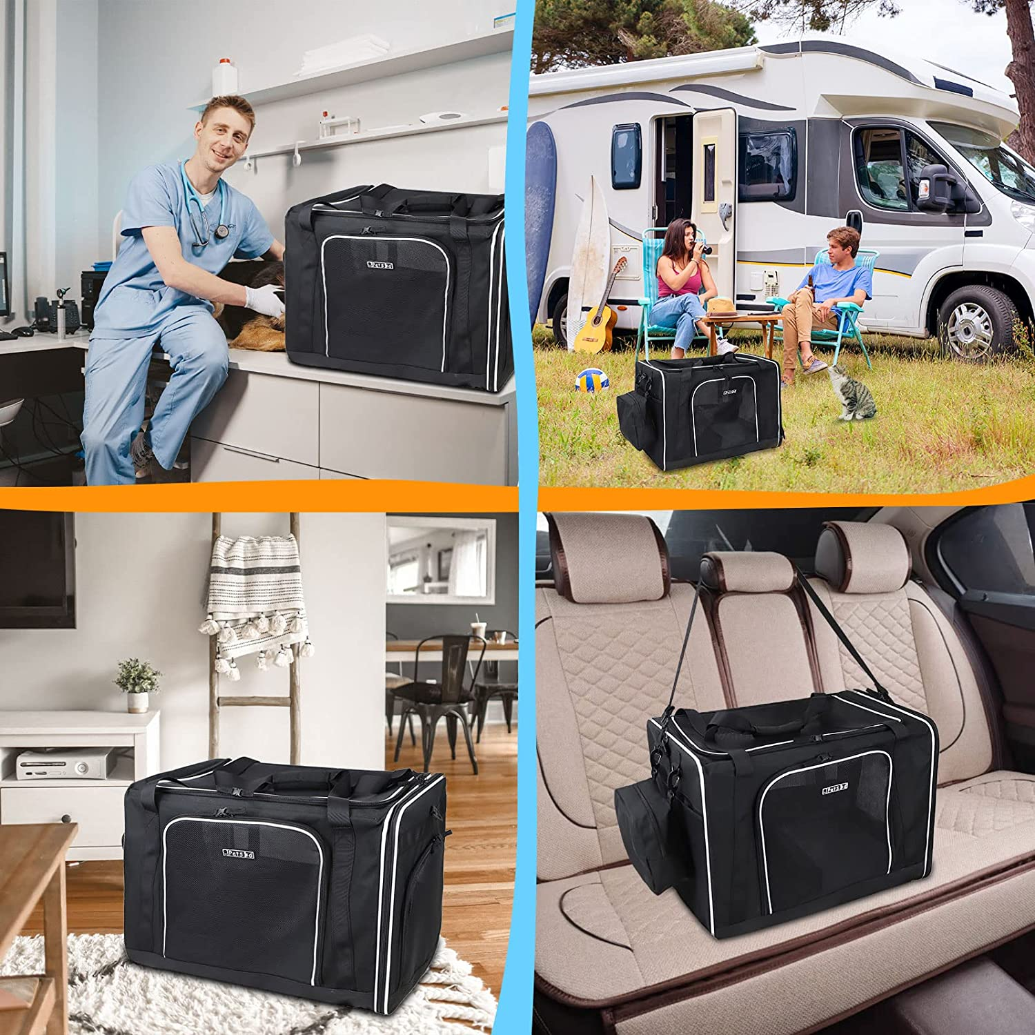 Petskd 24"X17"X17" Pet Carrier for Large Cats or Medium Dogs - Car Travel Carrier with Litter Box, Bowl, and Locking Zipper image number 4