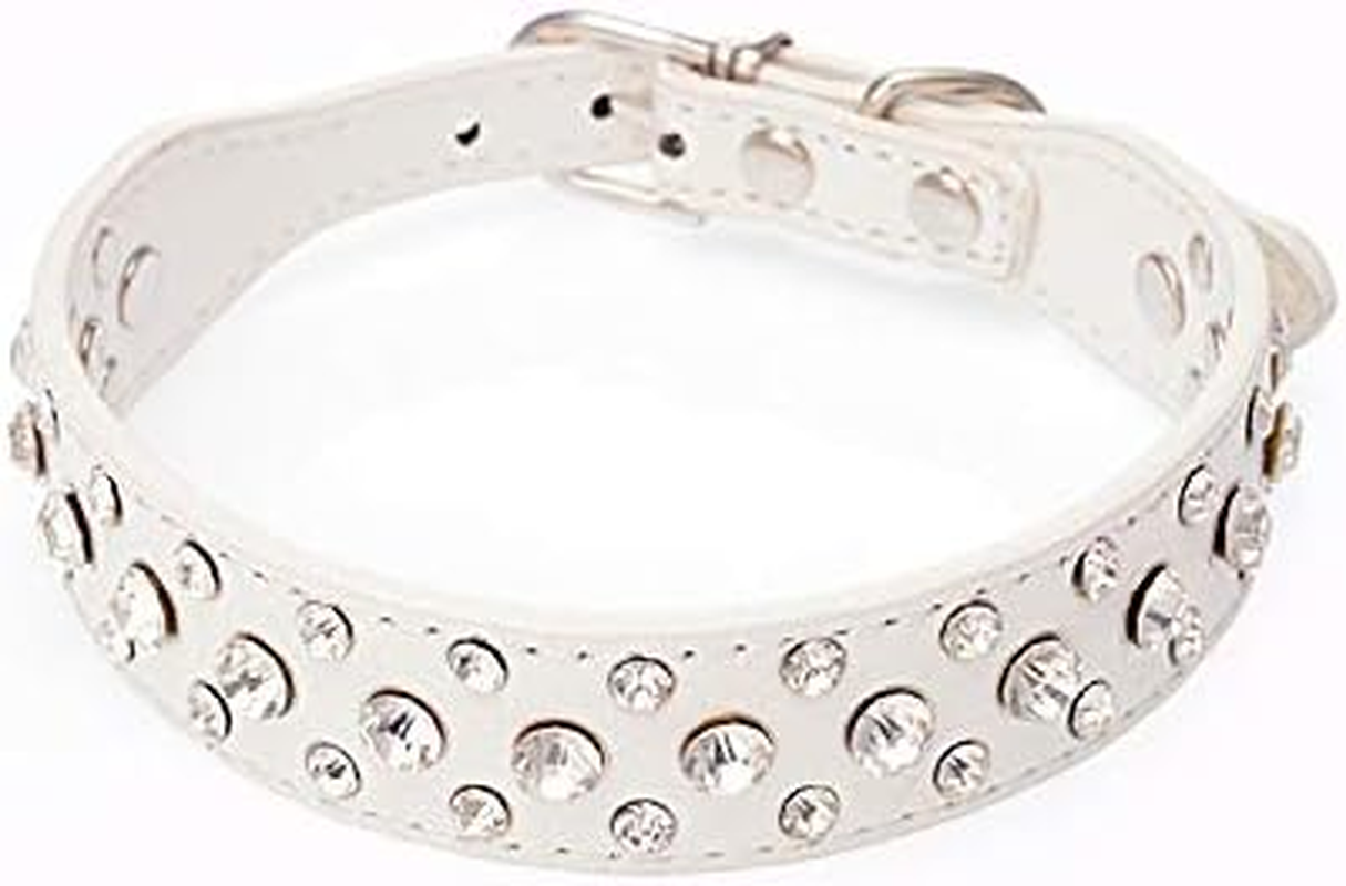 Rhinestone Leather Bling Crystal Pet Dog Cat Collars for Small Medium (White, M) image number 3
