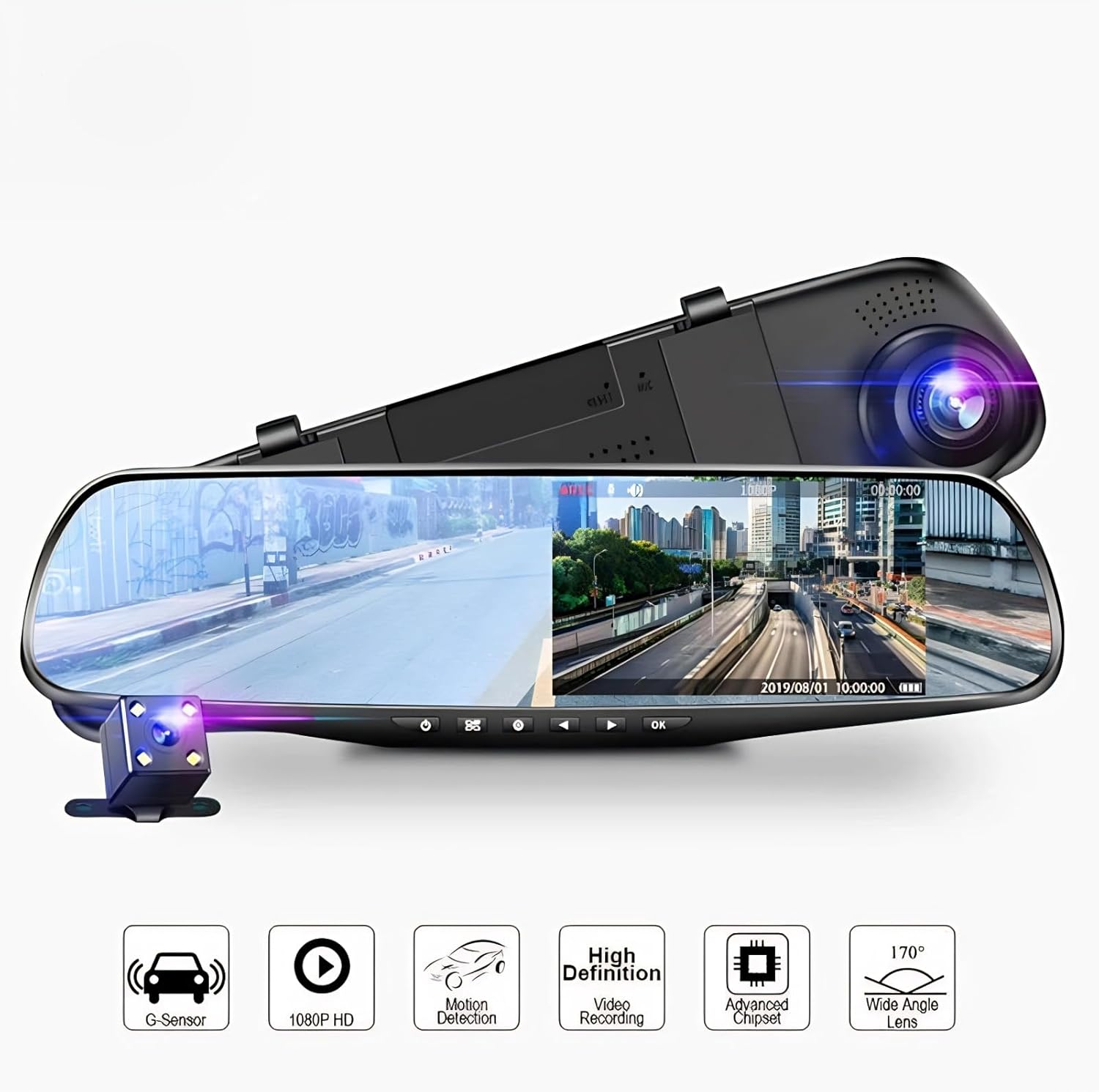 Smart Rearview Mirror Dash Cam Backup Camera Mirror Dash Cam Front and Rear Camera High Definition Video Audio Recorder Front and Rear Dual Cameras Rear View Mirror Camera for Car Truck SUV Nan image number 3
