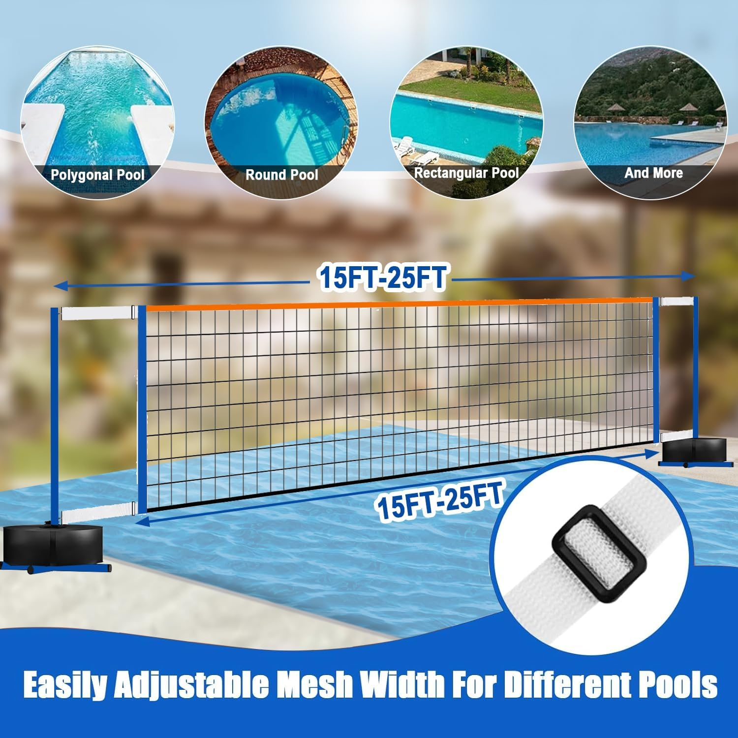 Portable Volleyball Set for Pool Games - Adjustable 15-25FT Net System with 2 Balls & Sturdy Base, Perfect for Tennis and Pickleball image number 4