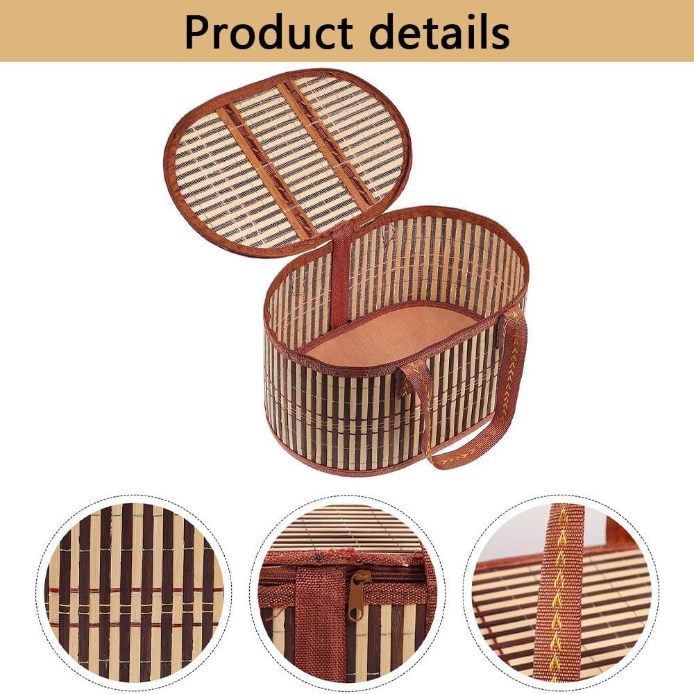 Wicker Picnic Basket with Removable Liner &ndash; Foldable Bamboo Woven Basket with Lid & Handles, Vintage Hamper for Picnic, Camping, Outdoor, Fruit, Bread, Gifts & Food Storage