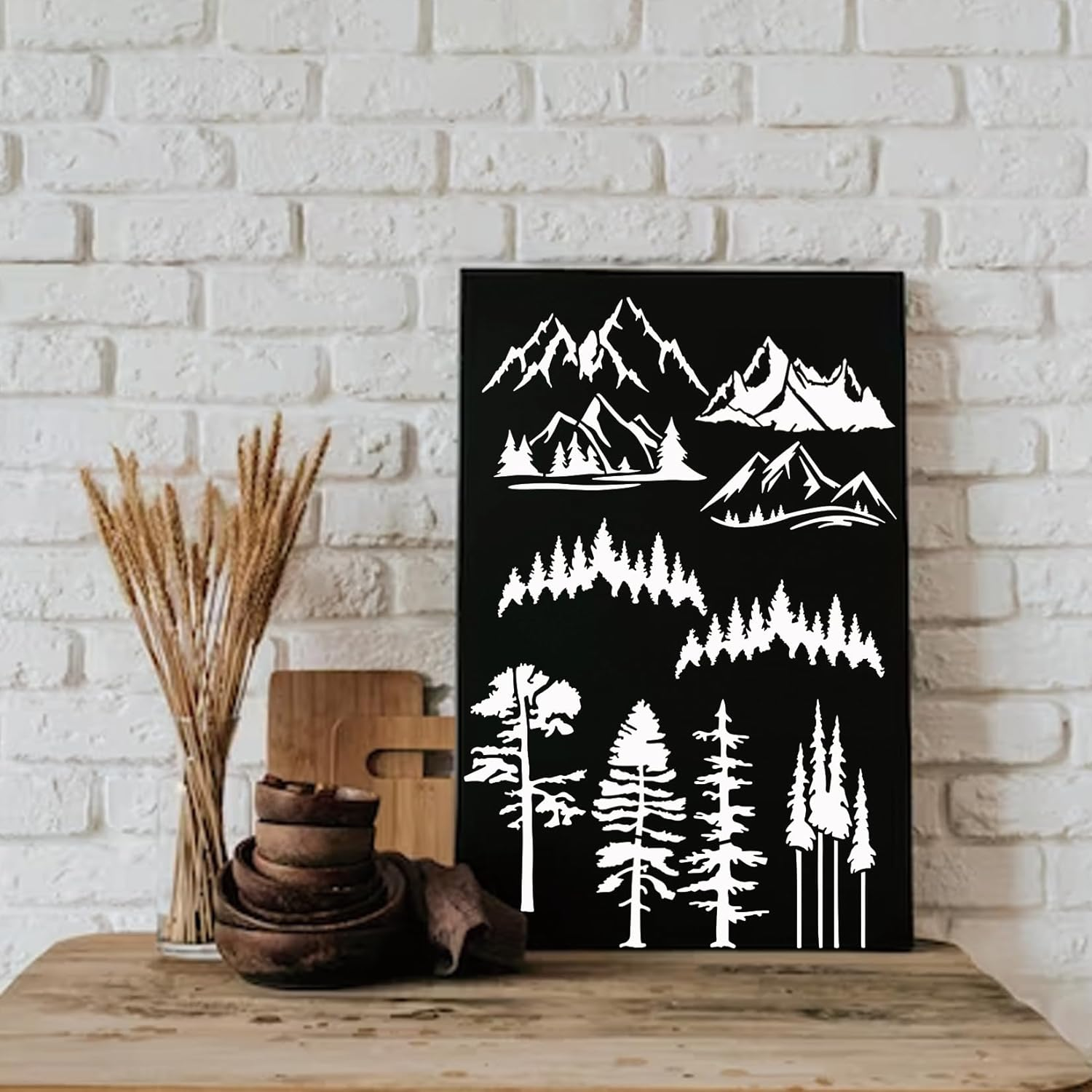 Mountain Stencils for Painting on Wood Burning Patterns Pine Tree Stencils Nature Stencil Christmas Tree Paint Template on Art Craft Canvas Wall Fabric Rock (50 Mountain) image number 5