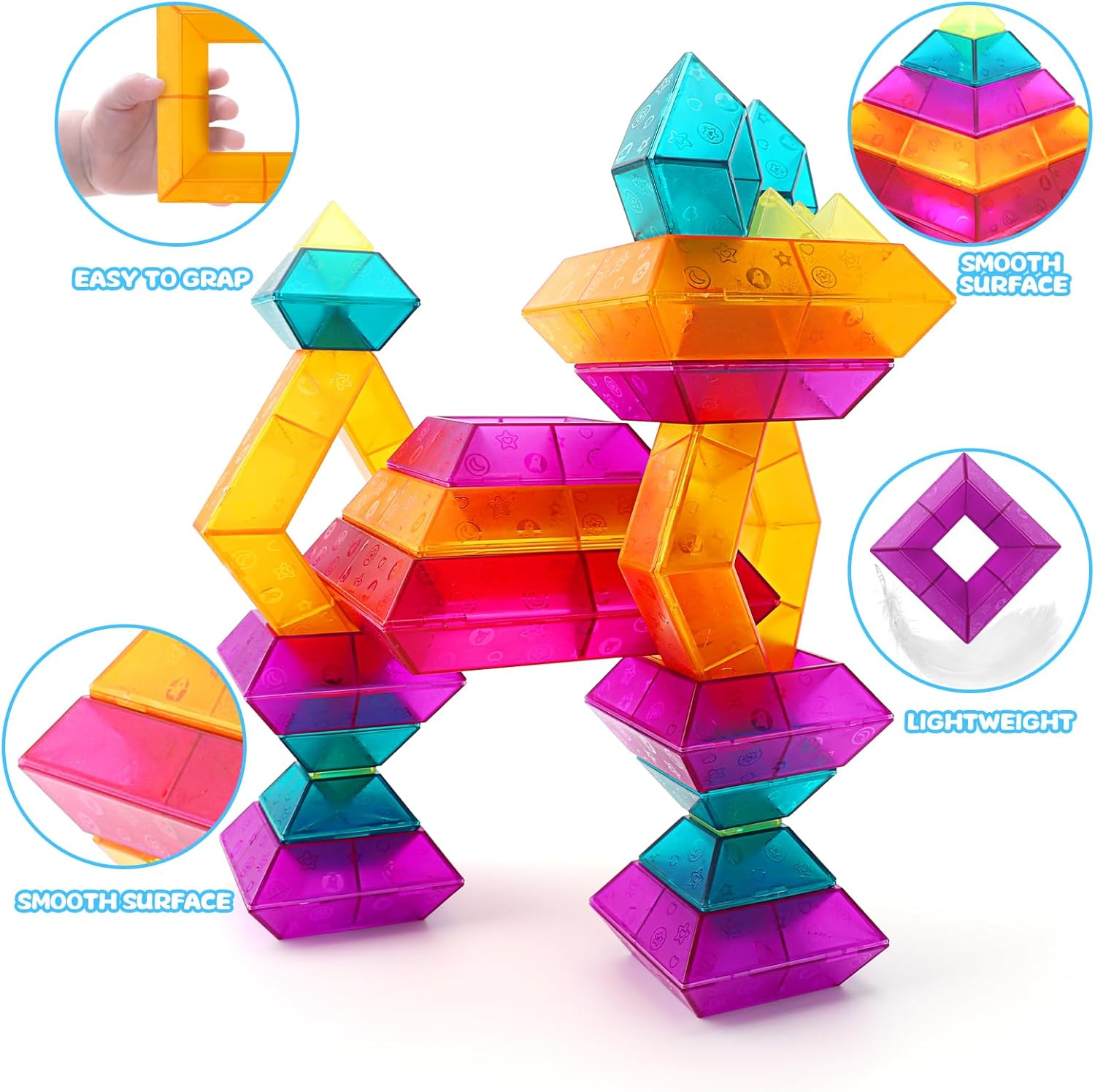 Building Block Sets for Kids Baby, 30 Pcs Stacking Blocks Toys, STEM Preschool Learning Activities Educational Light Table Toys Gifts for Toddlers Age 18M+. image number 2