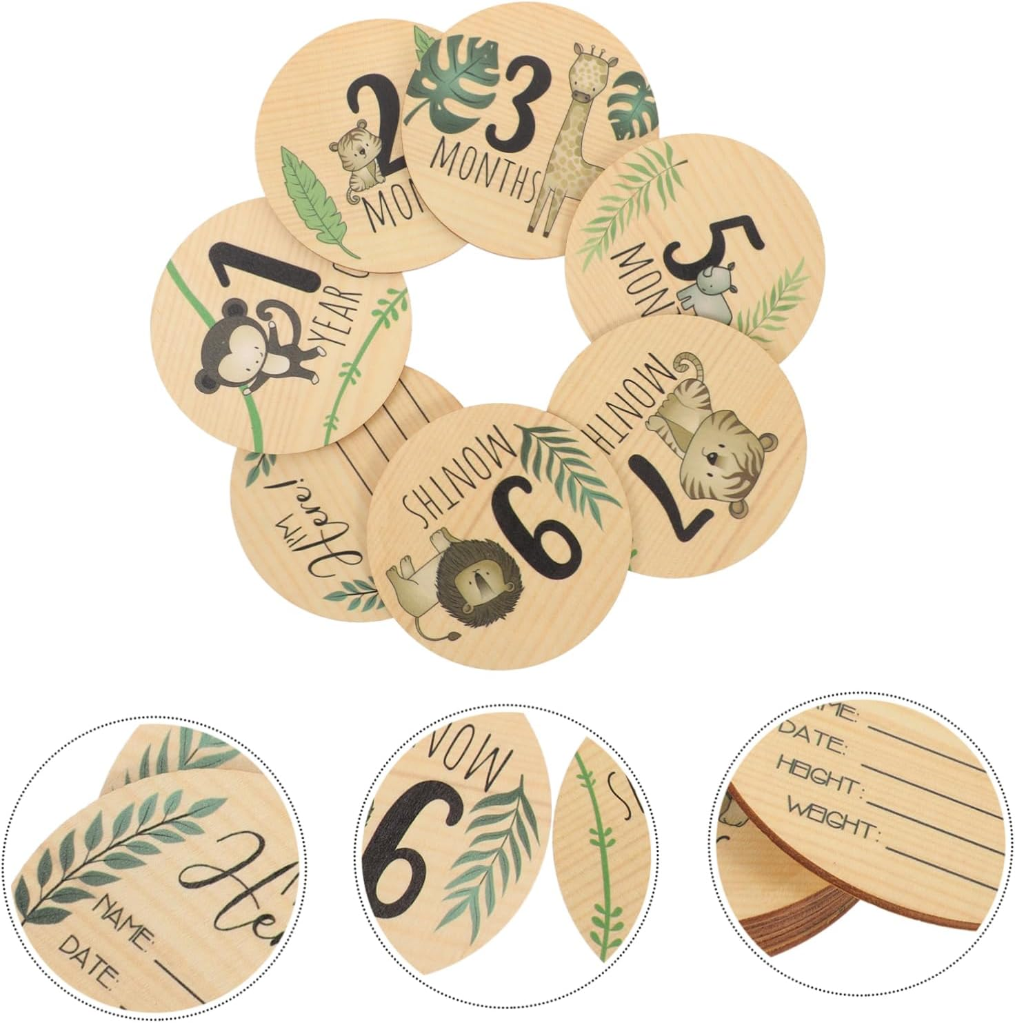 CLISPEED 7Pcs Milestone Cards Wooden Double Sided Photo Props Newborn Announcement Signs for Months Name Milestone Cards Welcome Plaque for Parents image number 2