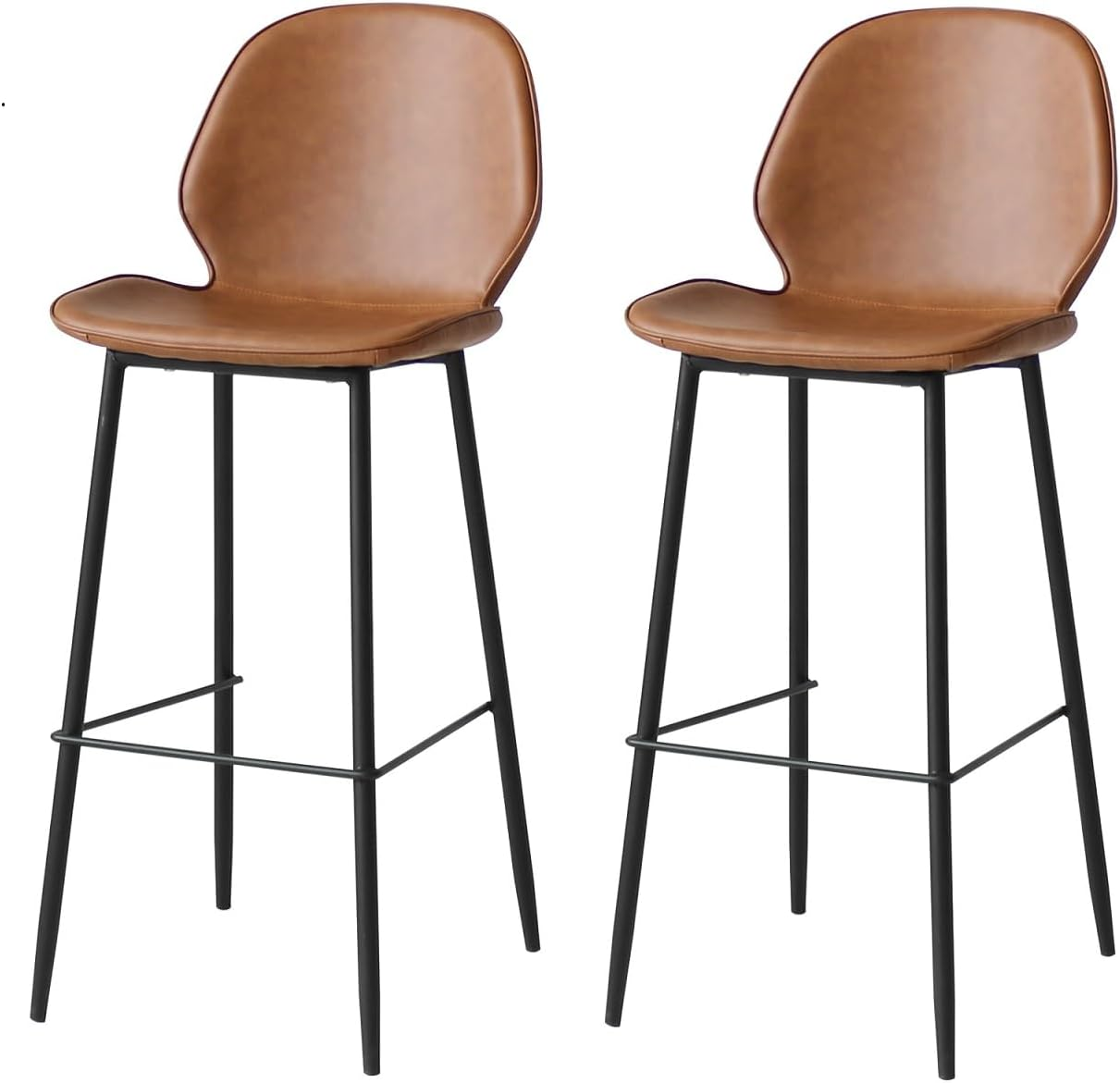 LEVEDE Bar Stools Set of 2, Bar Chairs with Backrest and Footrest, PU Leather Dining Chairs Indoor Outdoor, Kitchen Counter Stools for Home Bar, Dining Room, Living Room, Cafe (Brown)