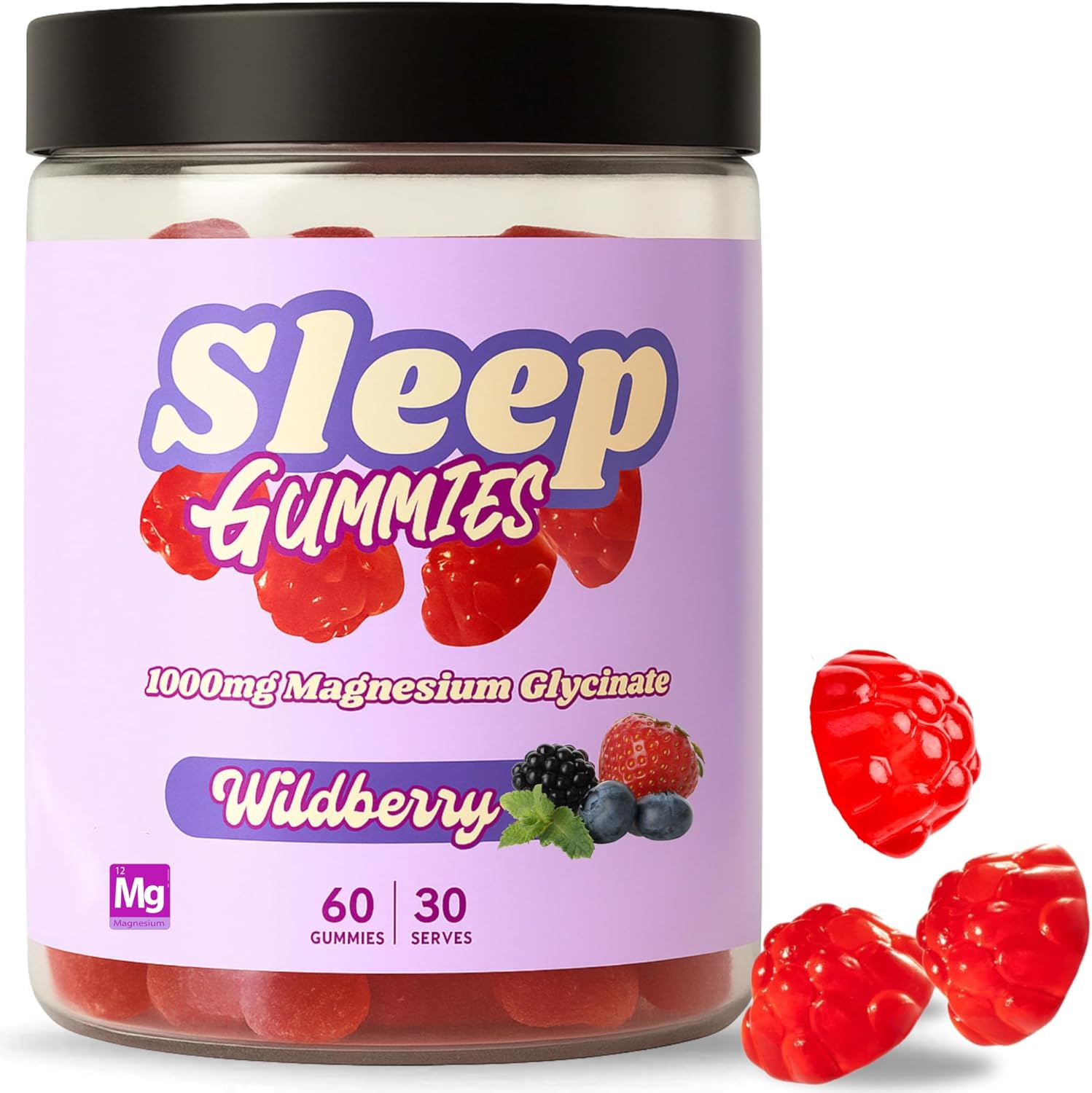 Magnesium Glycinate Gummies &ndash; 1000Mg Magnesium Bisglycinate per Serving &ndash; Wildberry Flavor &ndash; Vegan, Gluten-Free, No Artificial Colors &ndash; 60 Gummies (30 Servings) image number 2